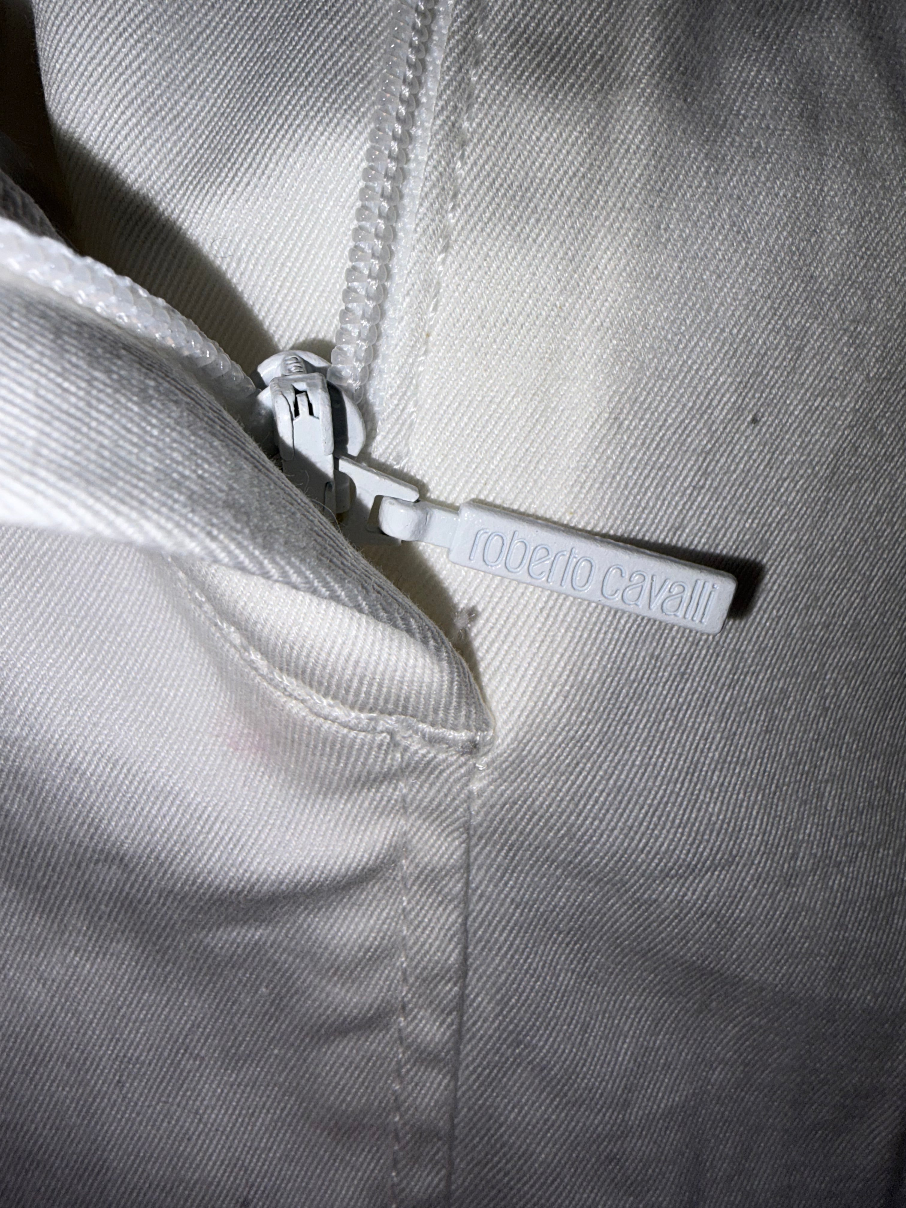 Roberto Cavalli 2000s White Denim Skirt Mid Length 42IT