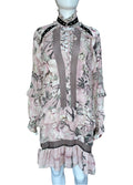 Just Cavalli Pink Floral Dress Mid Length Lace Up With Ruffles 40 IT