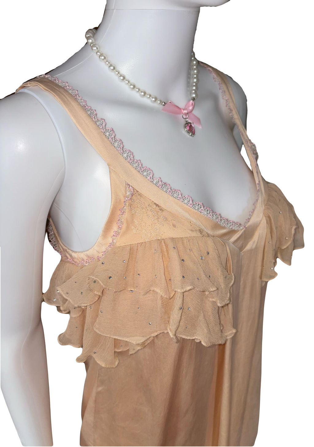 John Galliano Cocktail Mini Silk  Dress Ruffles and Rhinestones 38IT