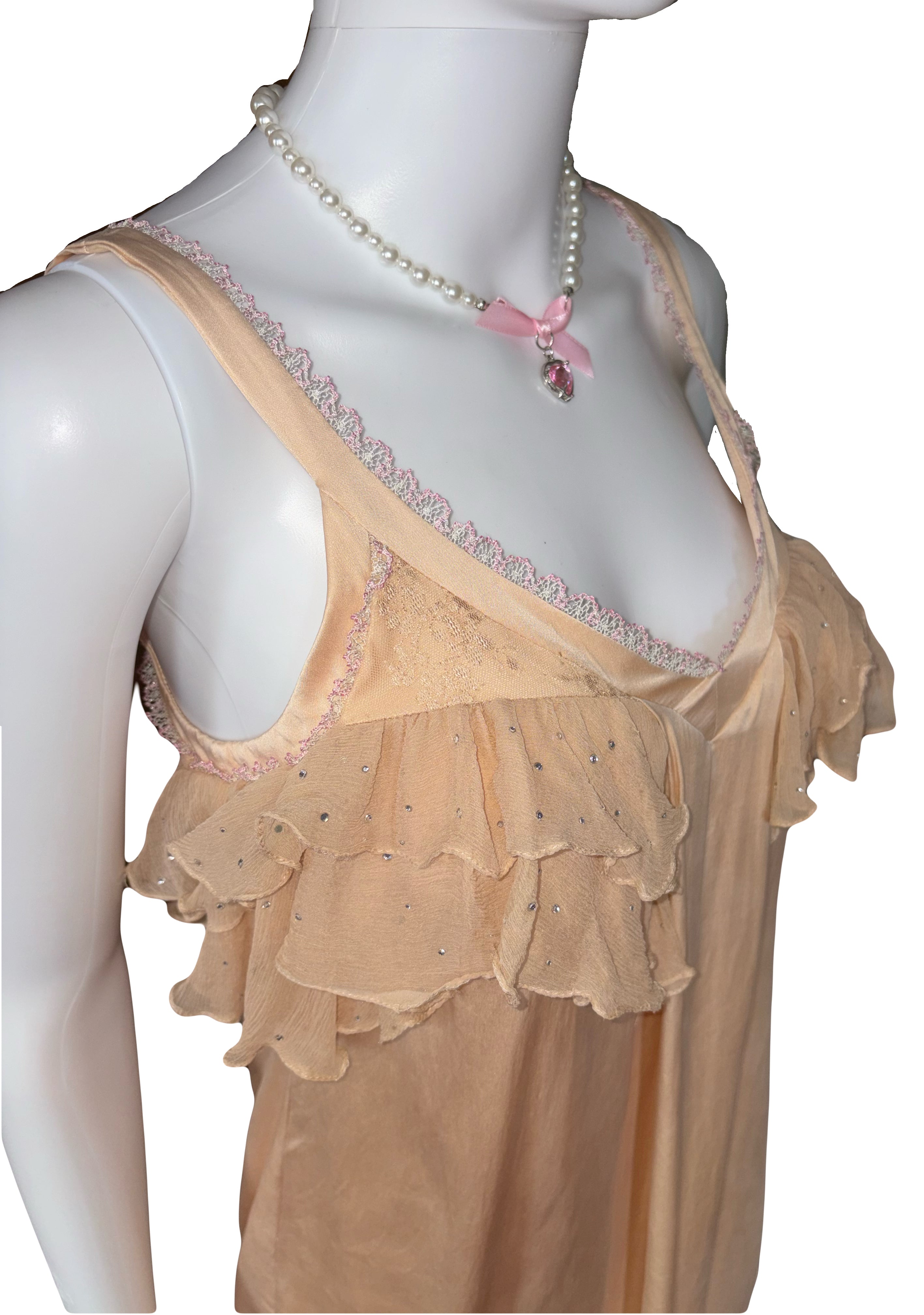John Galliano Cocktail Mini Silk  Dress Ruffles and Rhinestones 38IT