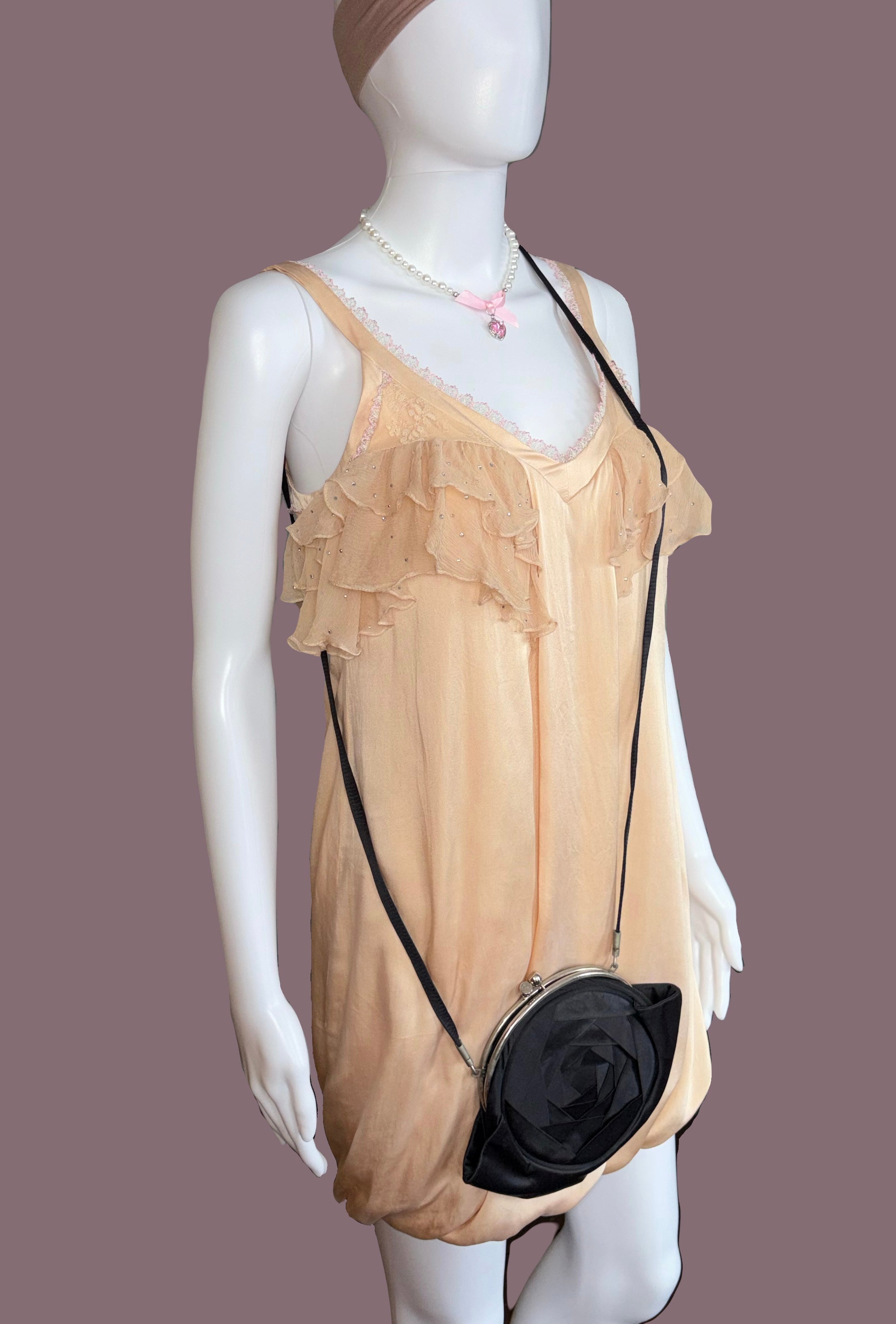 John Galliano Cocktail Mini Silk  Dress Ruffles and Rhinestones 38IT
