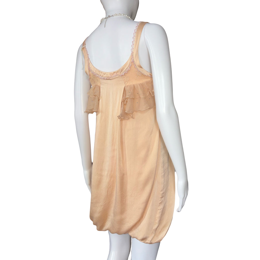 John Galliano Cocktail Mini Silk  Dress Ruffles and Rhinestones 38IT