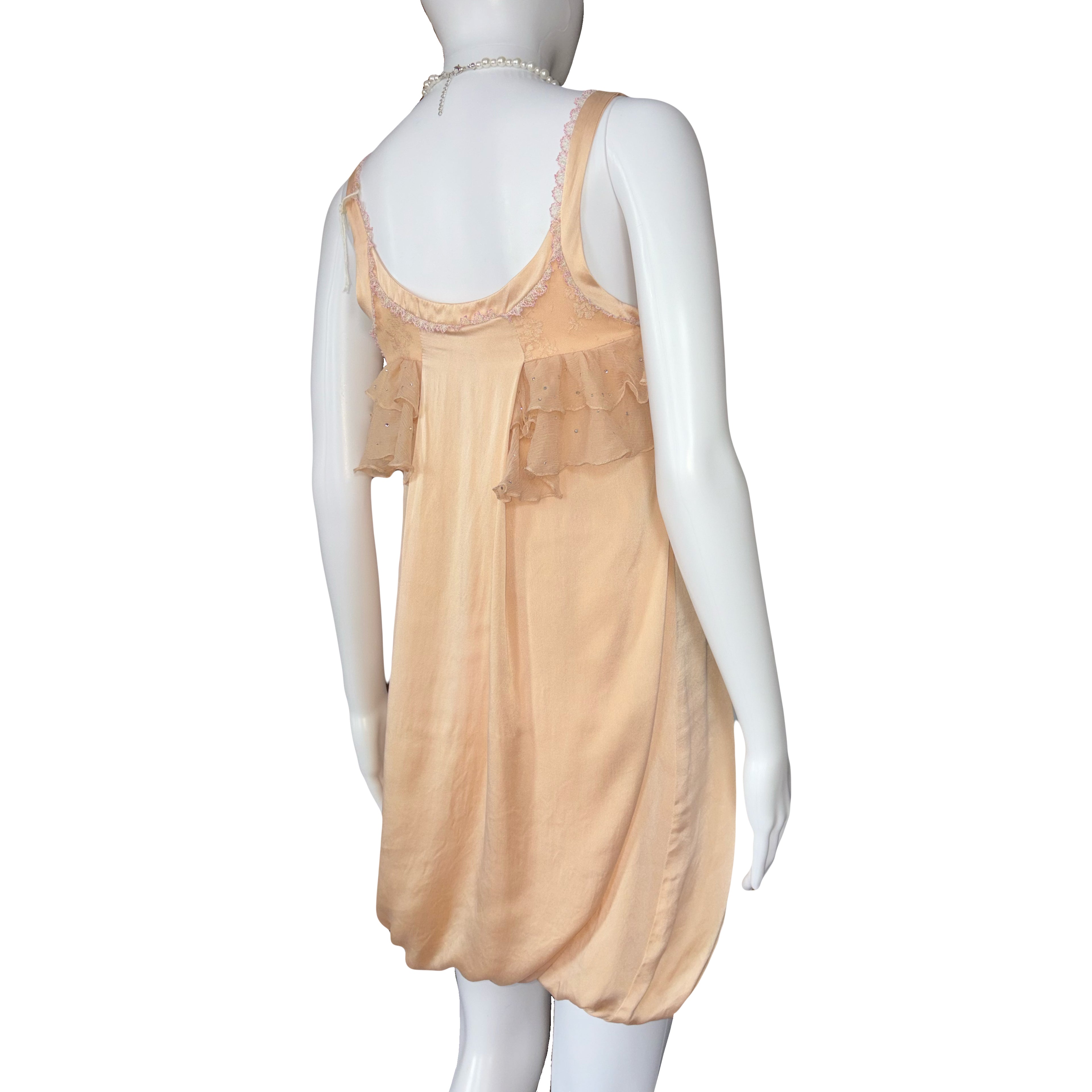 John Galliano Cocktail Mini Silk  Dress Ruffles and Rhinestones 38IT
