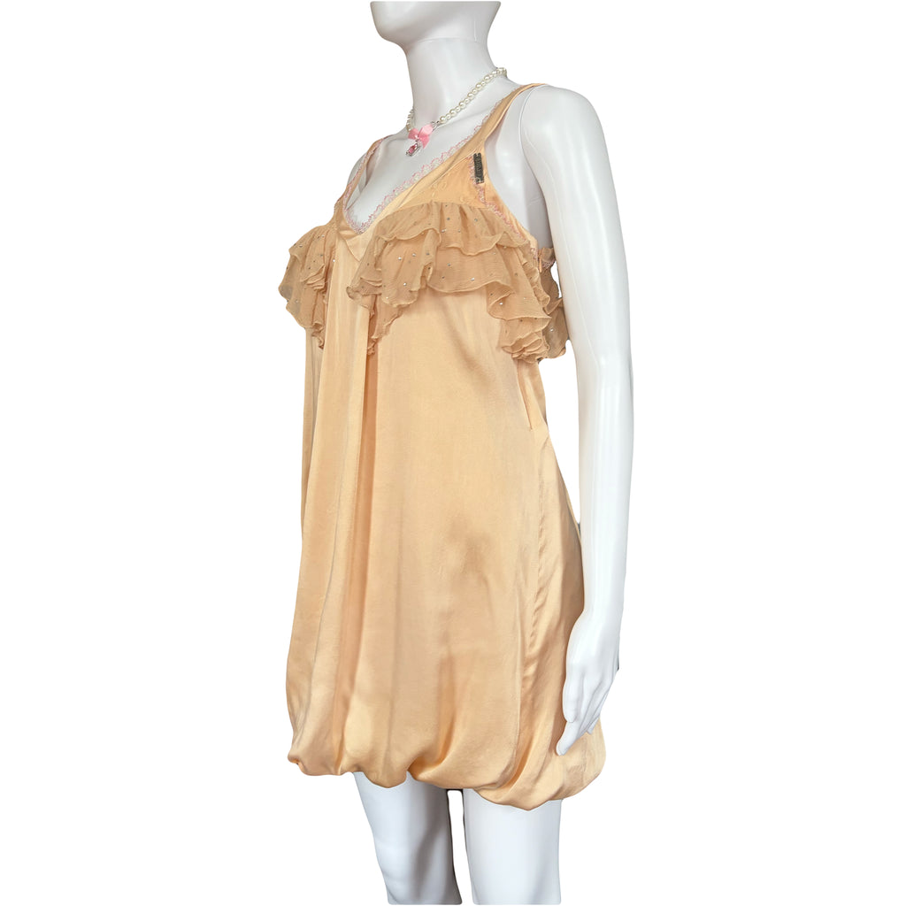 John Galliano Cocktail Mini Silk  Dress Ruffles and Rhinestones 38IT