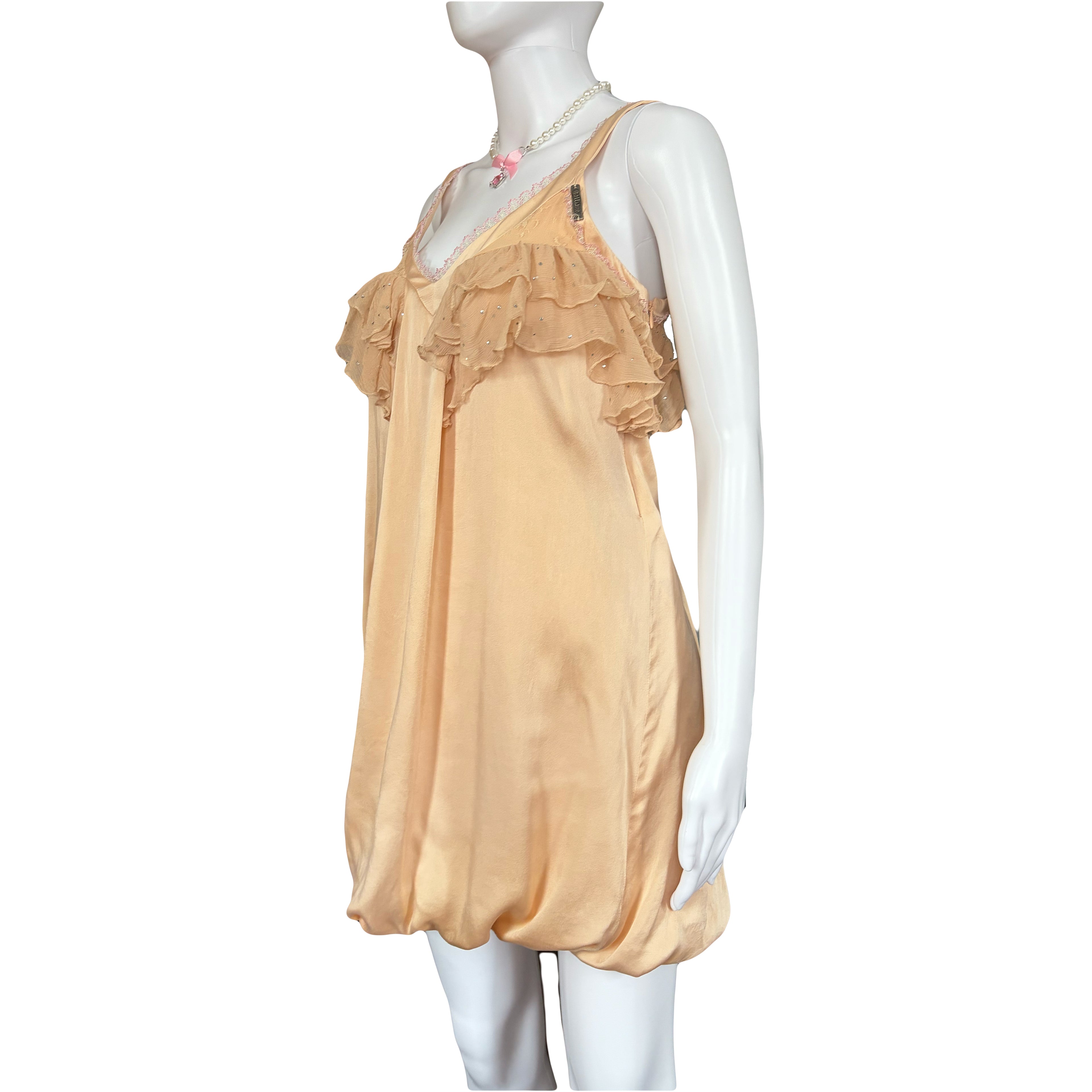 John Galliano Cocktail Mini Silk  Dress Ruffles and Rhinestones 38IT