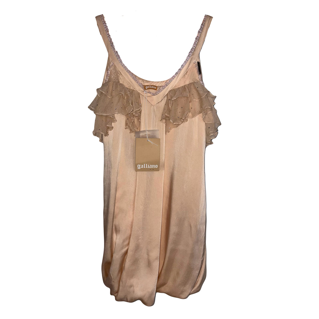 John Galliano Cocktail Mini Silk  Dress Ruffles and Rhinestones 38IT