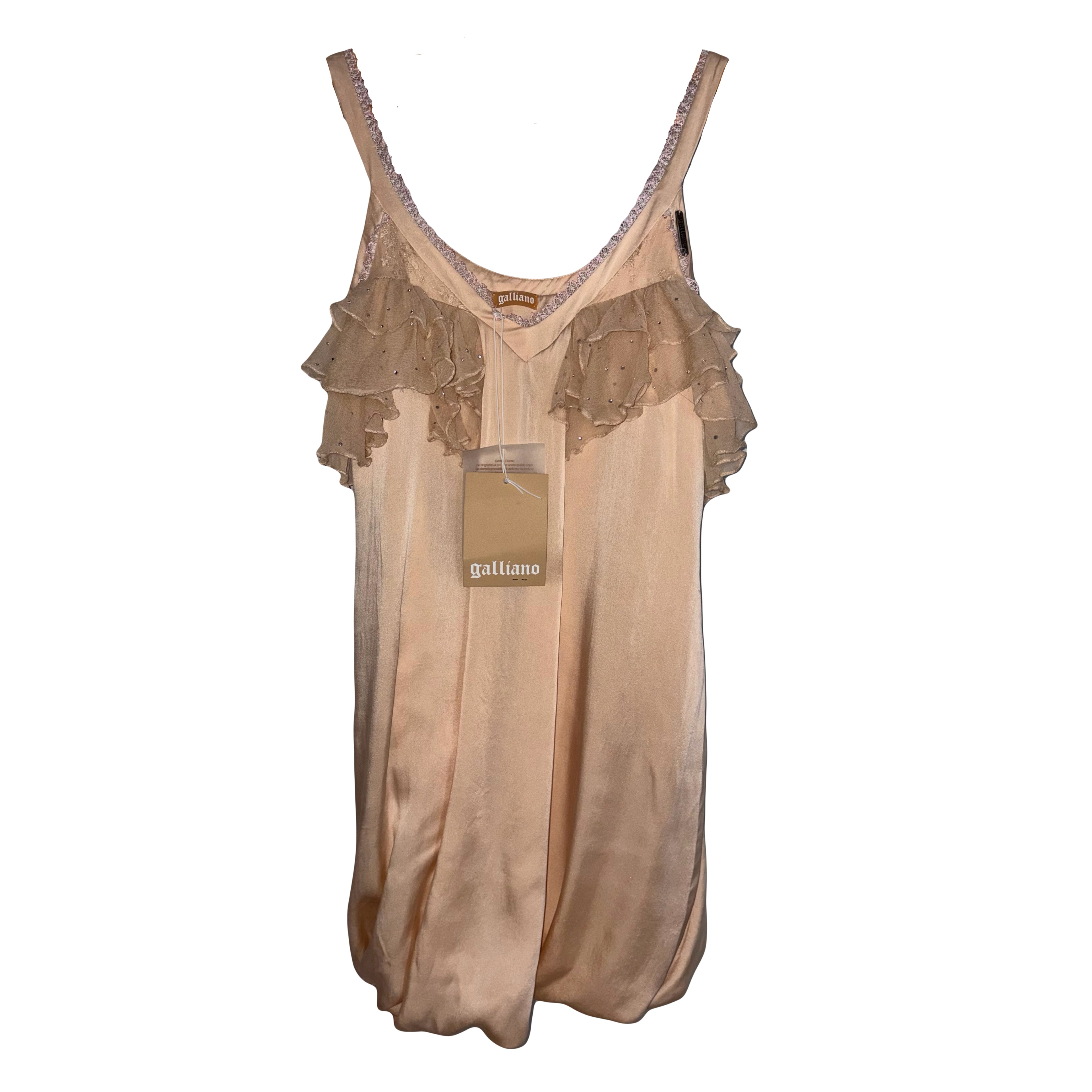 John Galliano Cocktail Mini Silk  Dress Ruffles and Rhinestones 38IT
