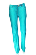 Roberto Cavalli 2000s Teal Shimmer Gold Straight Jeans XS
