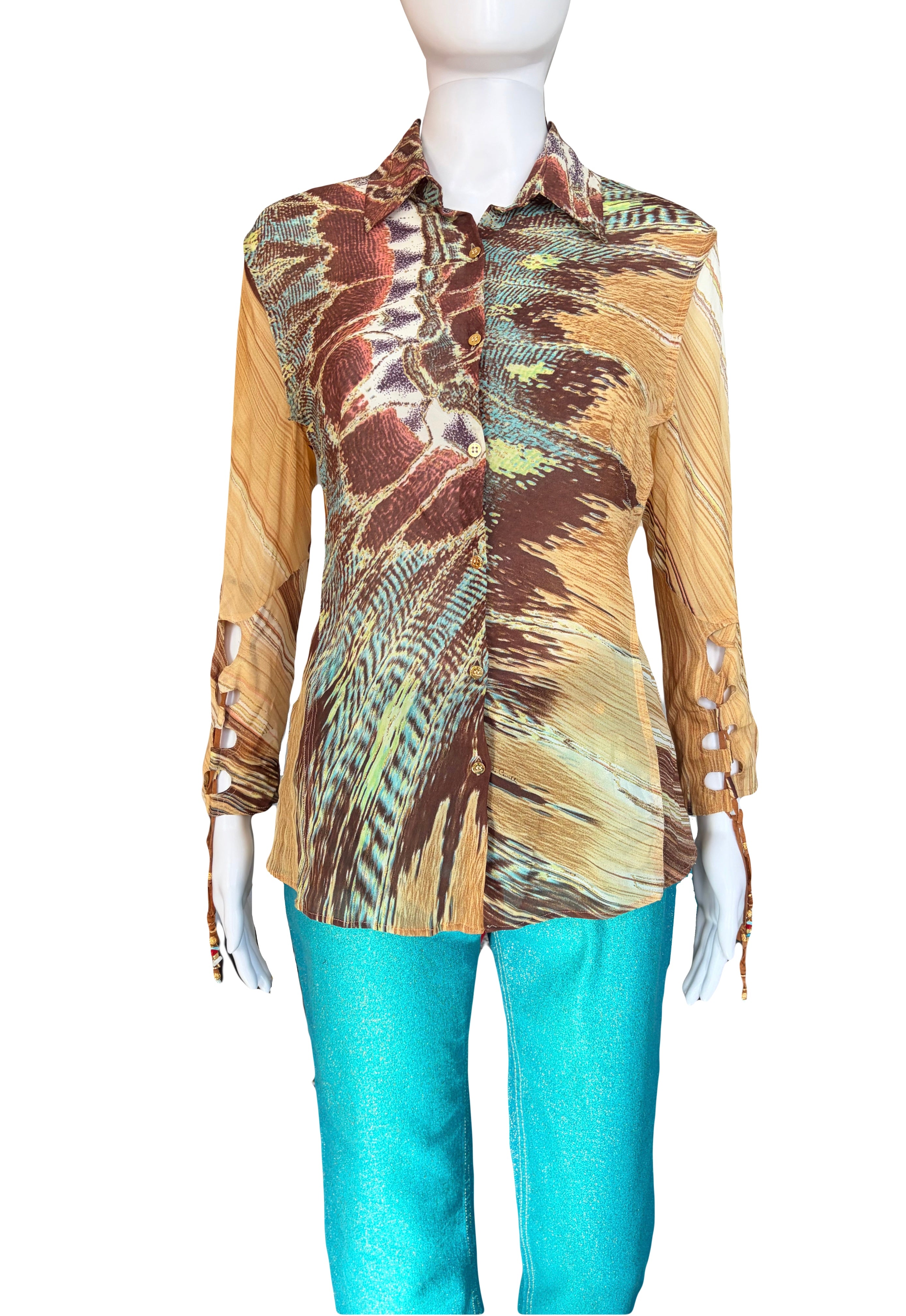 Roberto Cavalli 2003/2004 Feather Print Blouse 2000s
