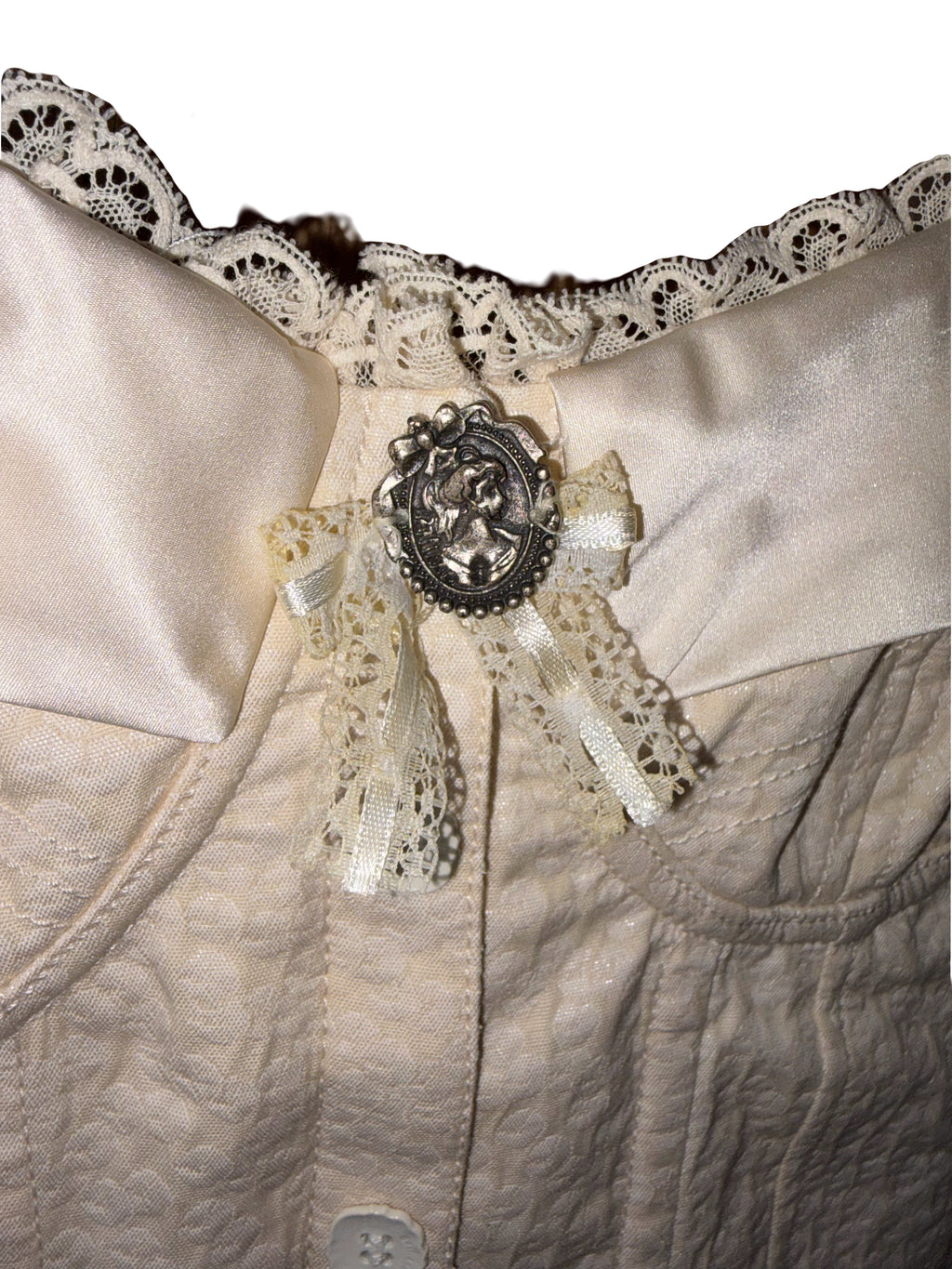 John Galliano 2000s Bustier Corset Lace Trim Cotton Silk Champagne Beige 42IT