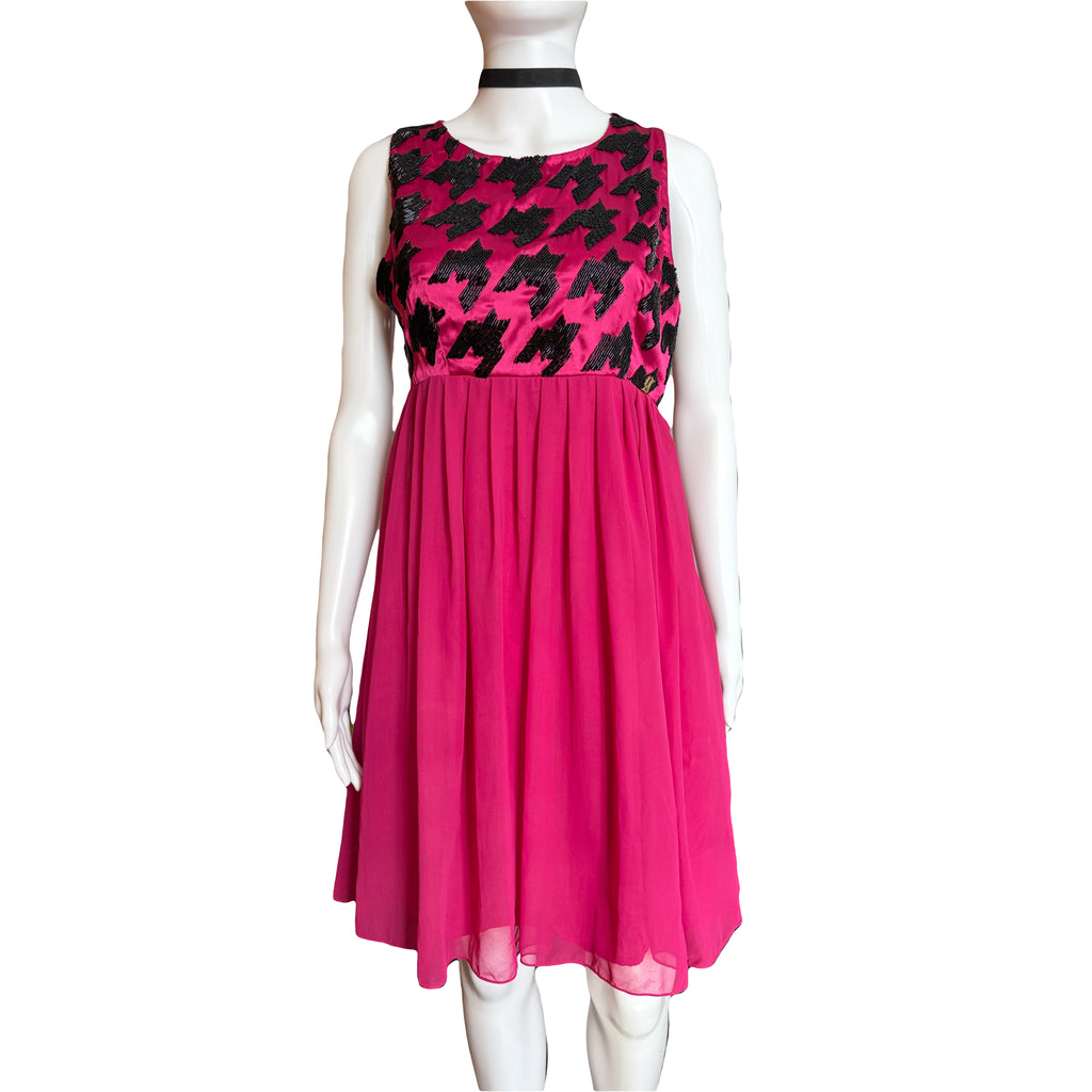 John Galliano 2000s Fuchsia Mini Dress 40IT  Sequin Houndstooth New