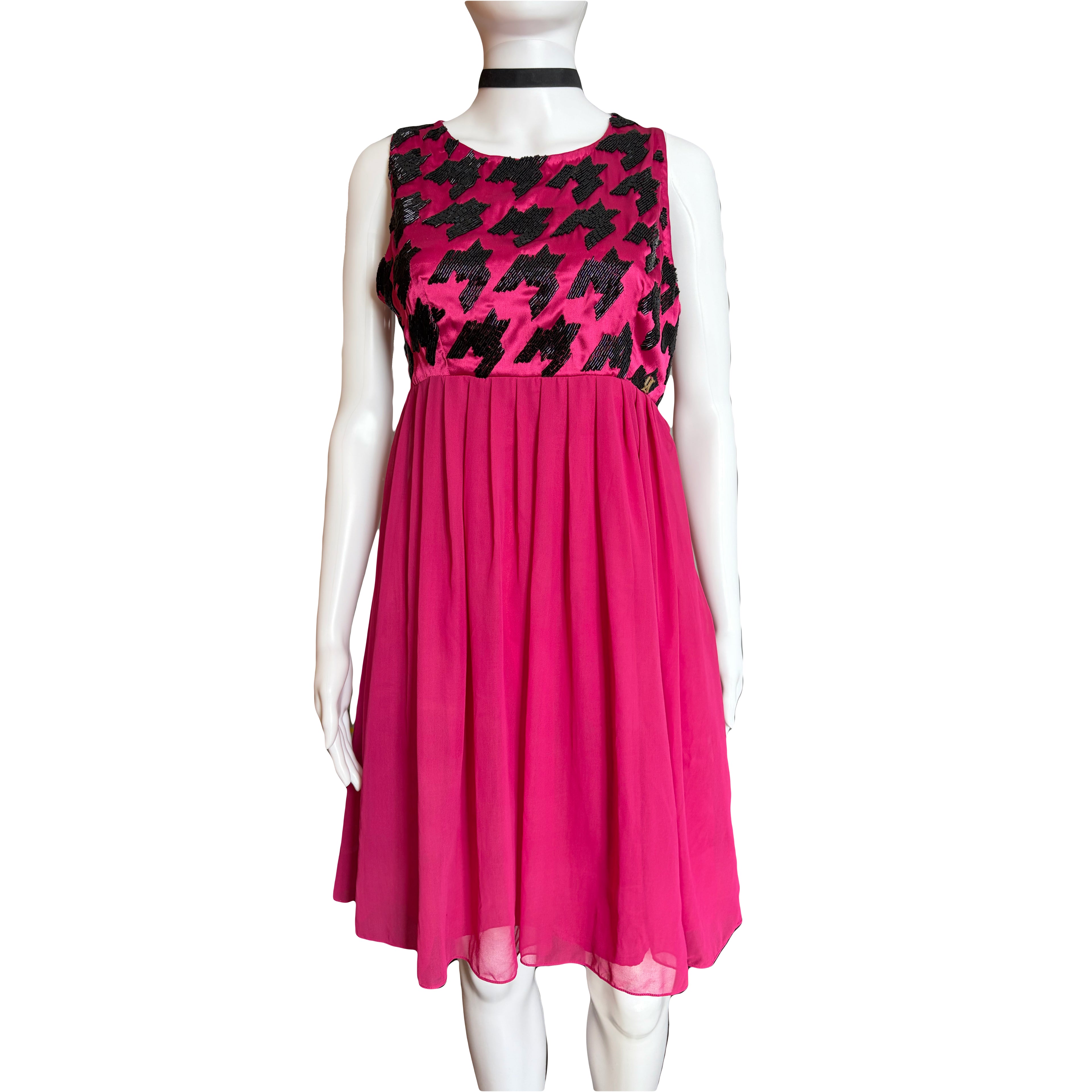John Galliano 2000s Fuchsia Mini Dress 40IT  Sequin Houndstooth New