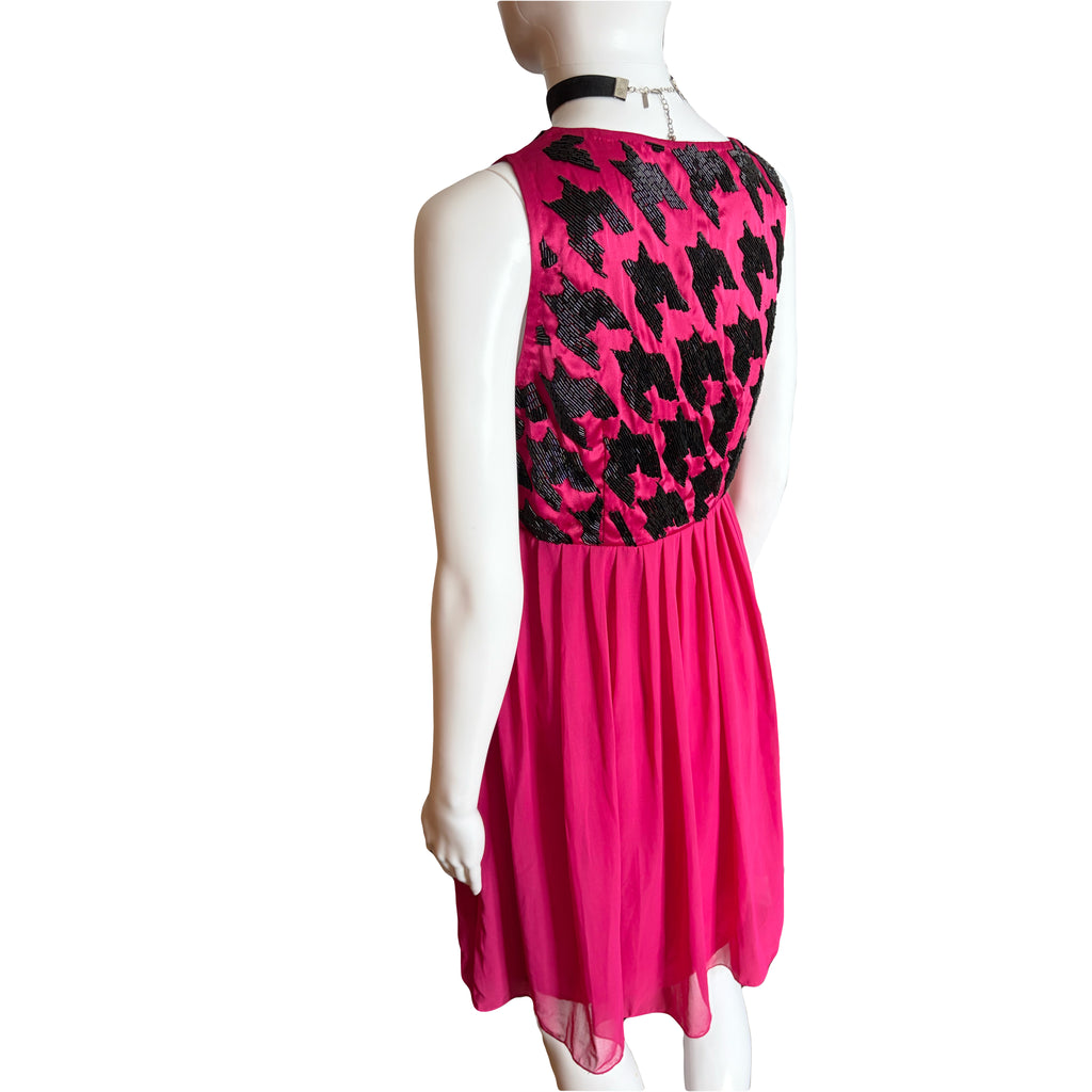 John Galliano 2000s Fuchsia Mini Dress 40IT  Sequin Houndstooth New