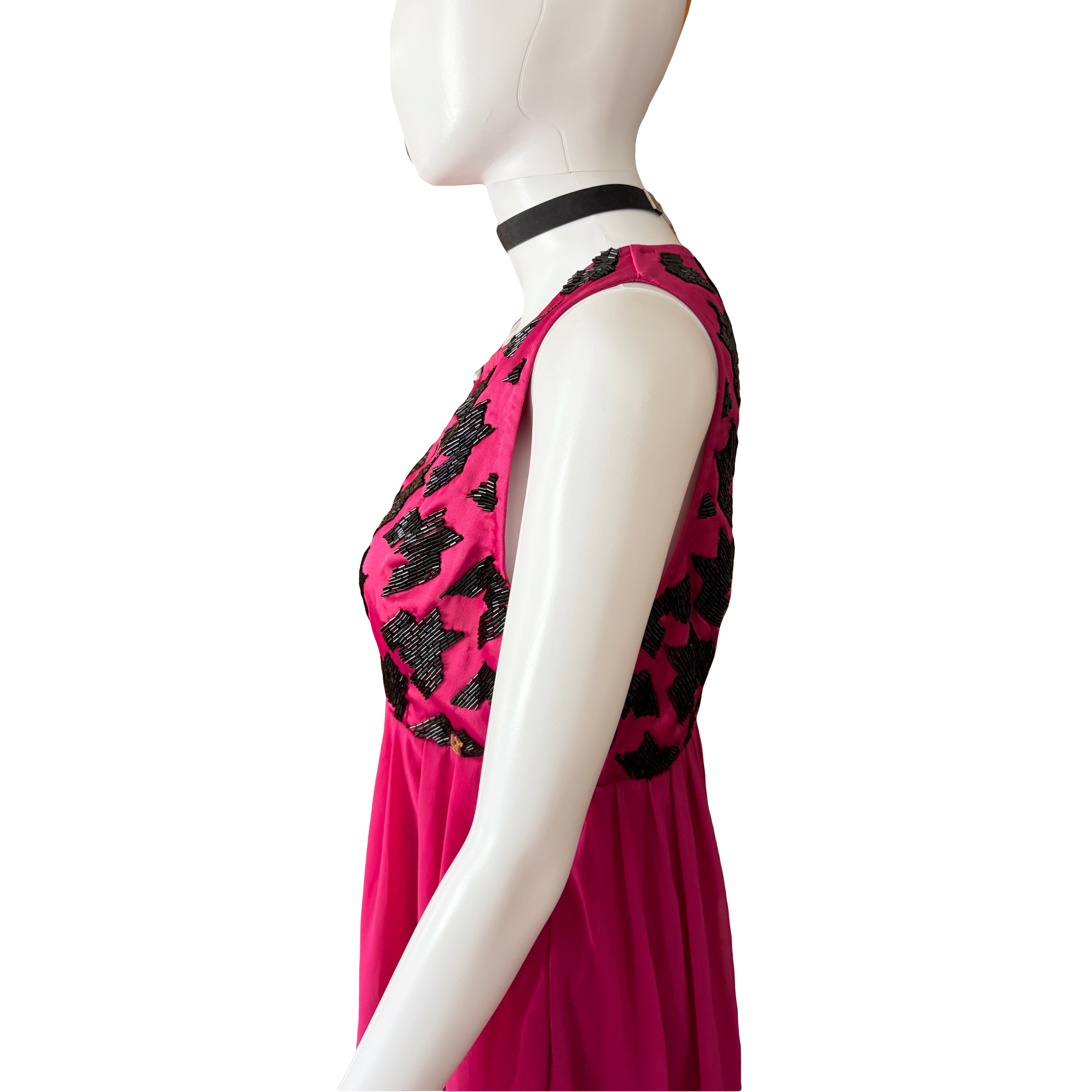 John Galliano 2000s Fuchsia Mini Dress 40IT  Sequin Houndstooth New