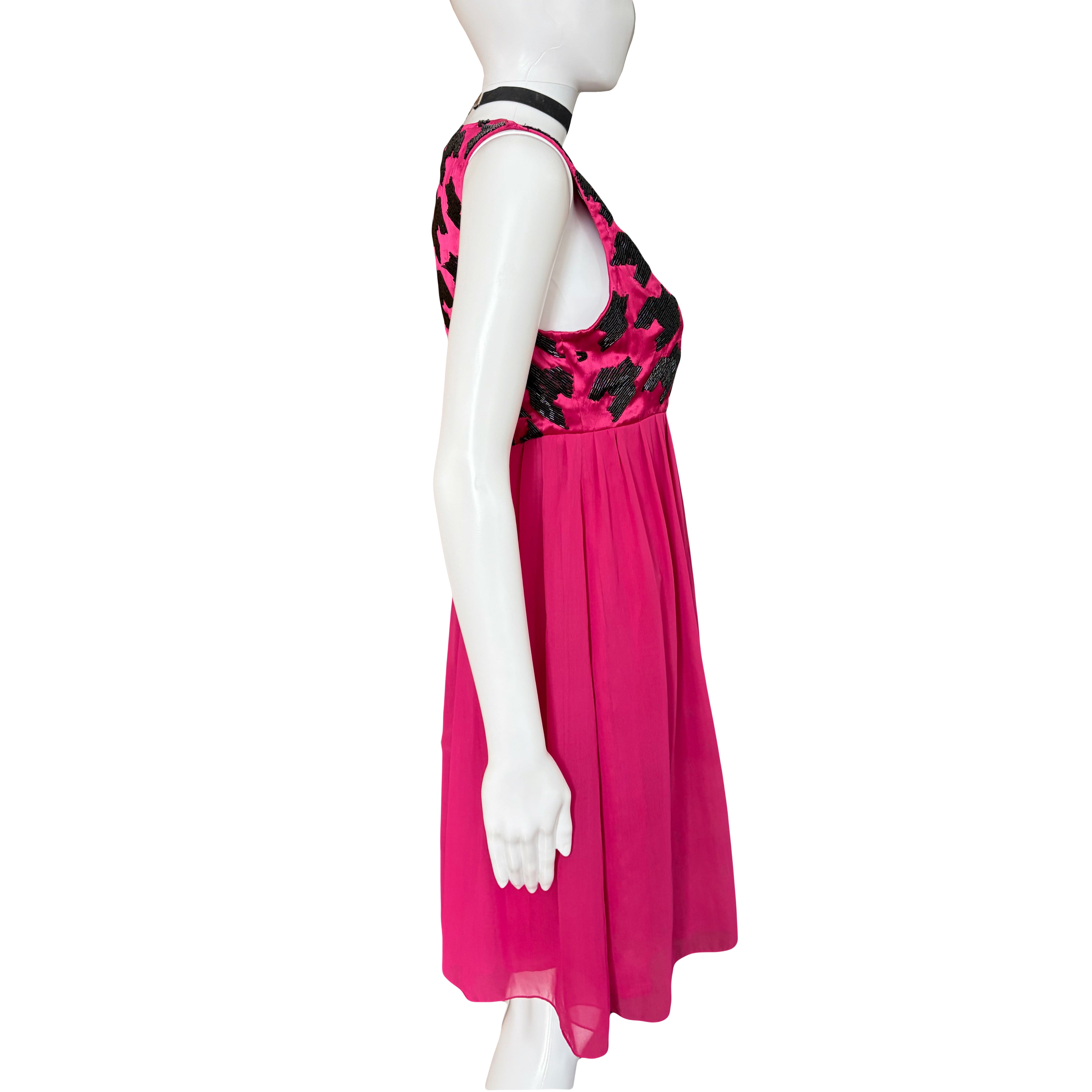 John Galliano 2000s Fuchsia Mini Dress 40IT  Sequin Houndstooth New