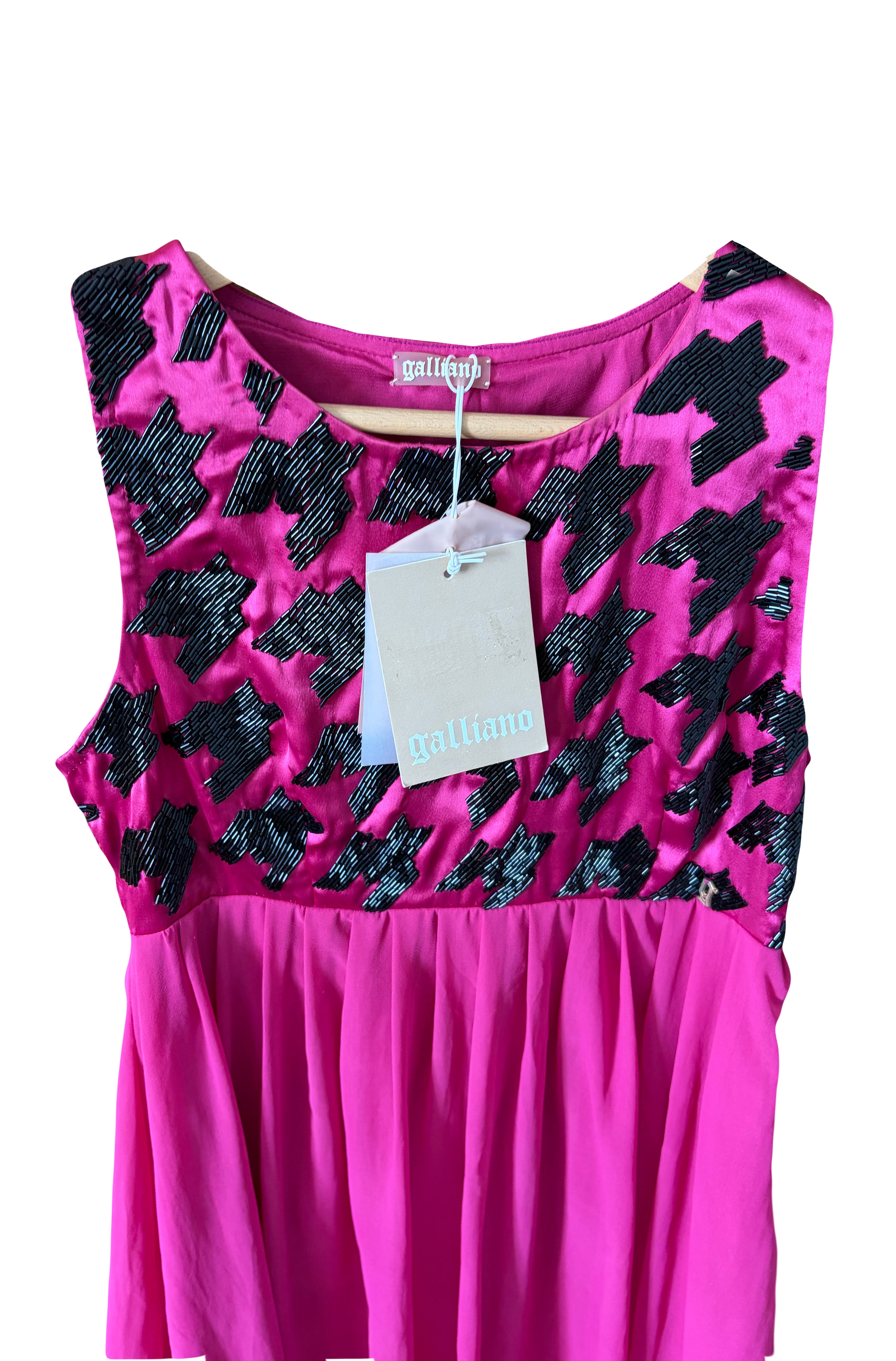 John Galliano 2000s Fuchsia Mini Dress 40IT  Sequin Houndstooth New