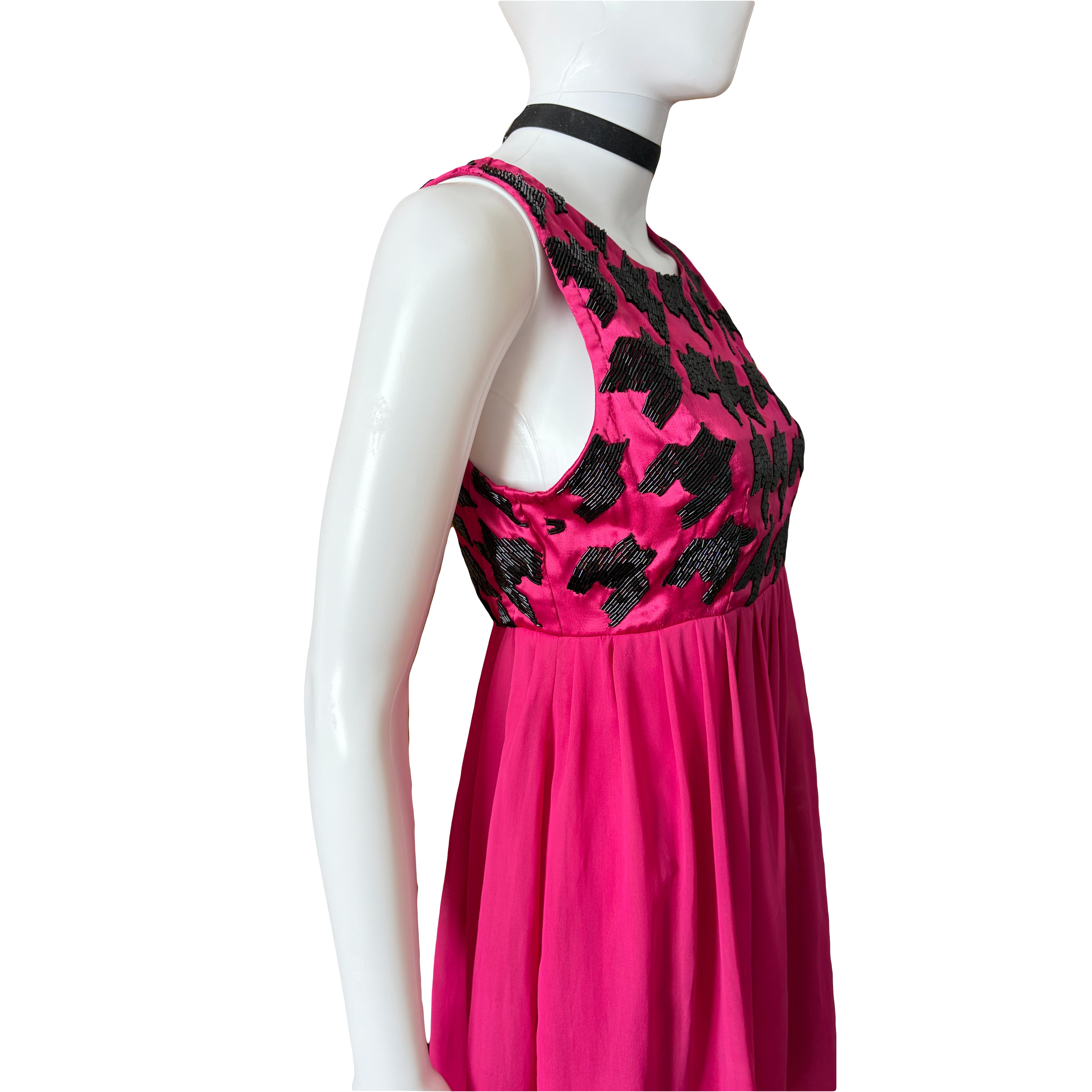 John Galliano 2000s Fuchsia Mini Dress 40IT  Sequin Houndstooth New