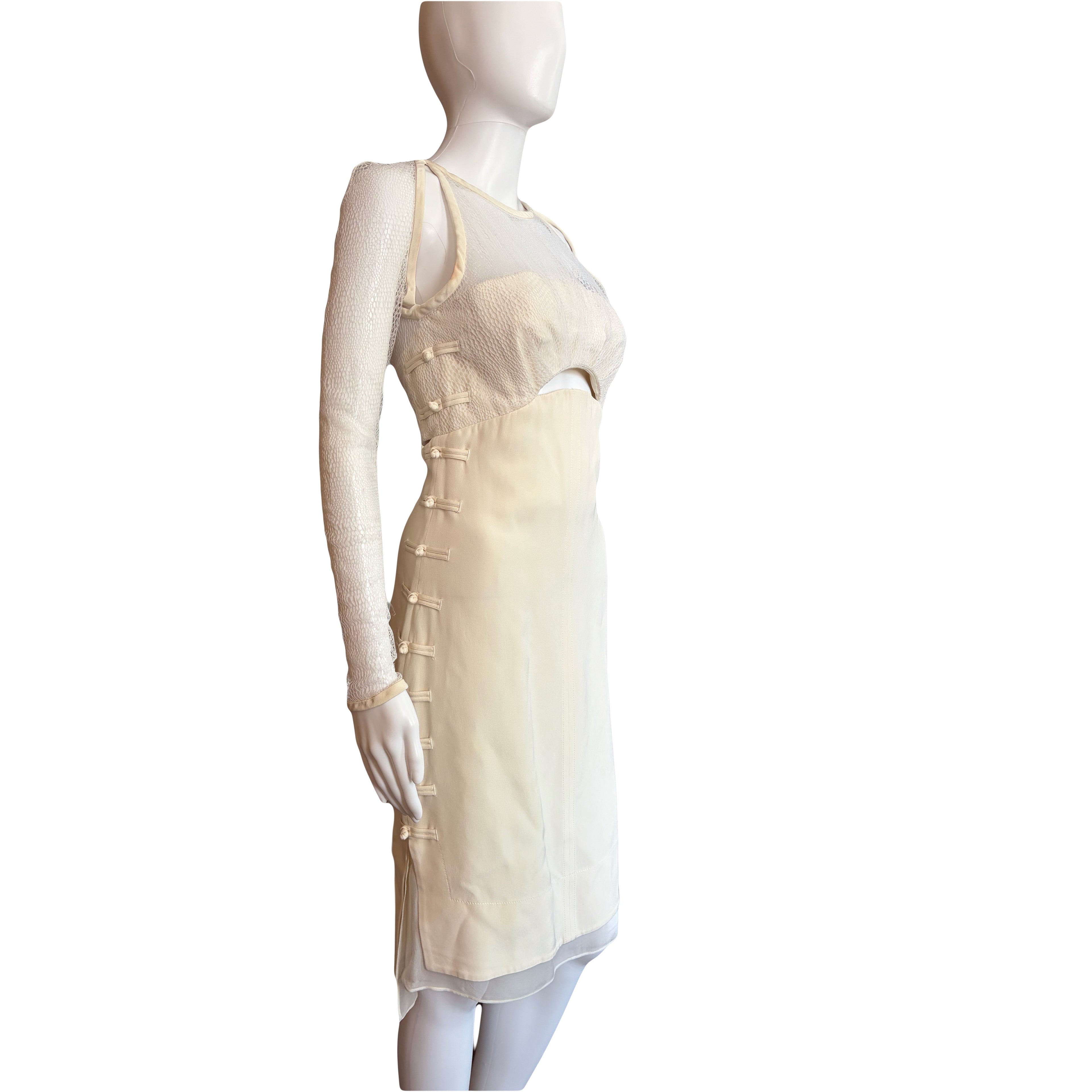 Emilio Pucci Ivory Silk Lace Corset Dress Spring/Summer 2013 Lace Long Sleeves 8uk