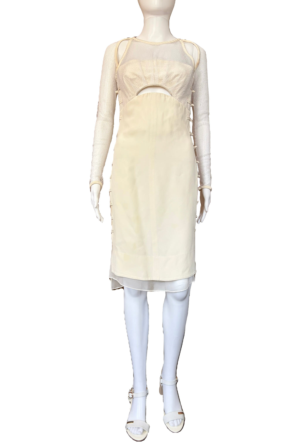 Emilio Pucci Ivory Silk Lace Corset Dress Spring/Summer 2013 Lace Long Sleeves 8uk