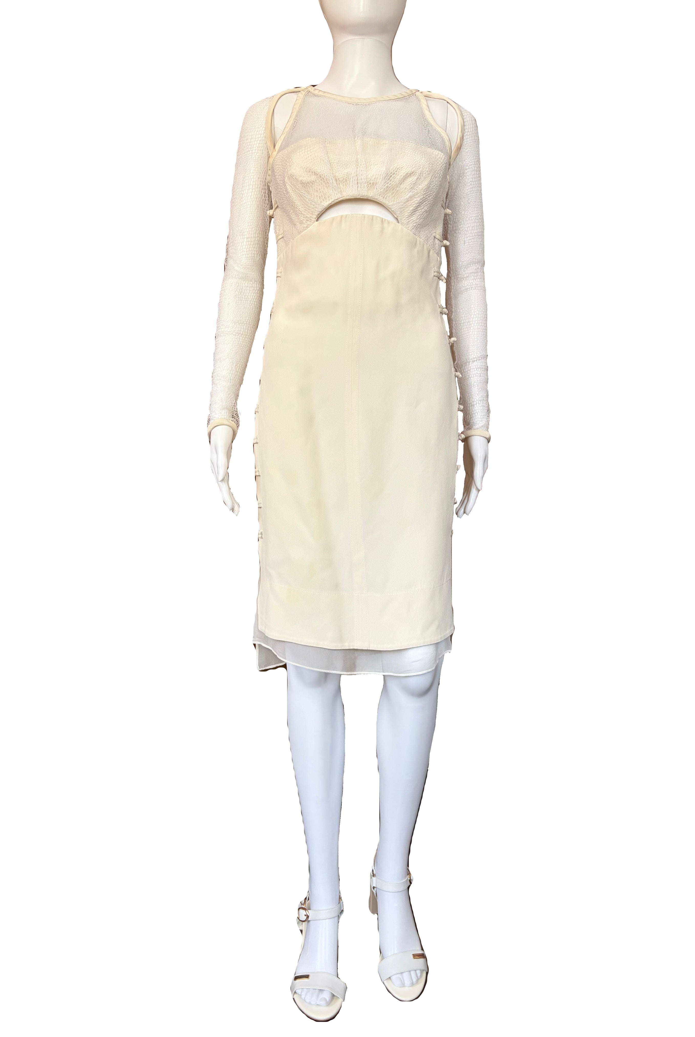 Emilio Pucci Ivory Silk Lace Corset Dress Spring/Summer 2013 Lace Long Sleeves 8uk