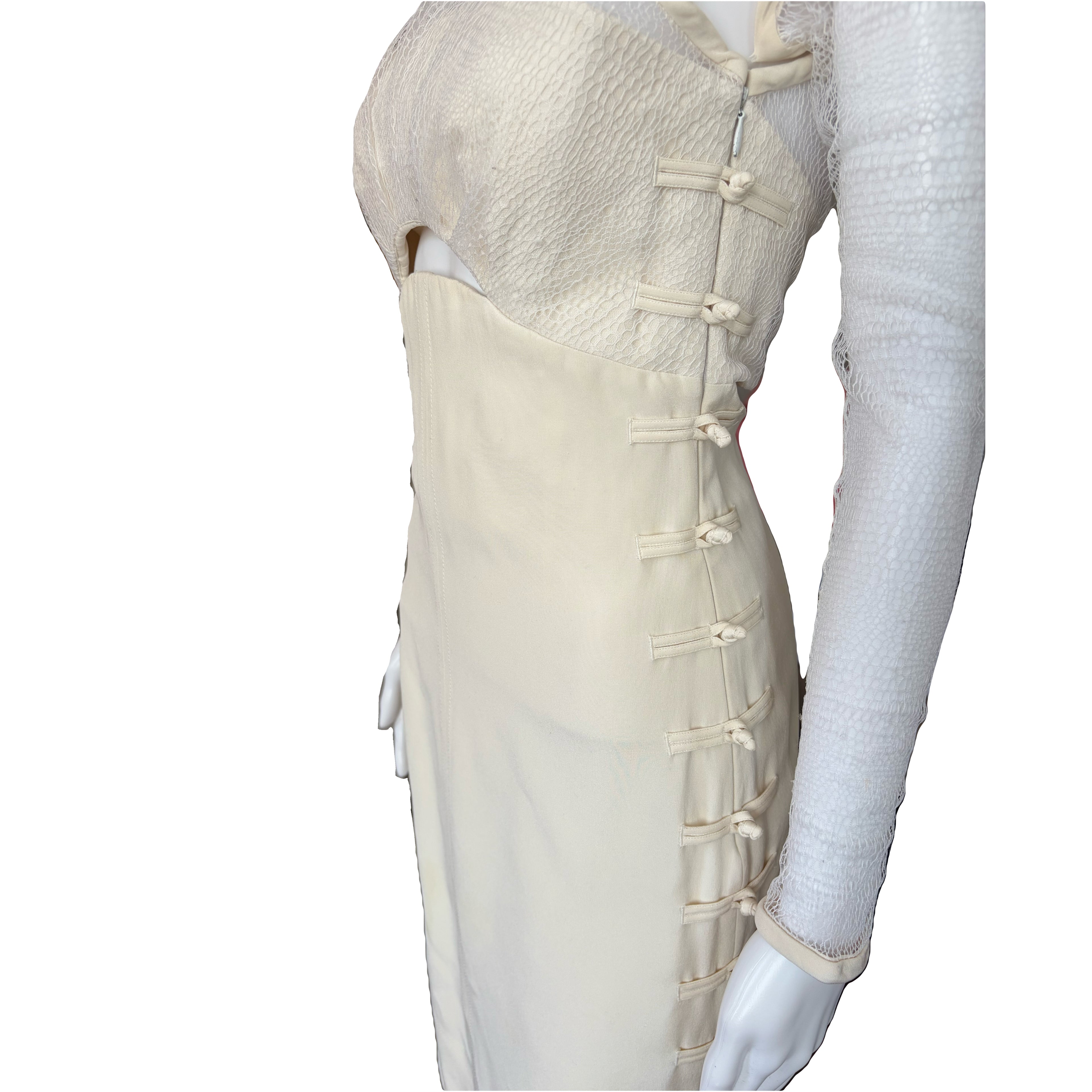 Emilio Pucci Ivory Silk Lace Corset Dress Spring/Summer 2013 Lace Long Sleeves 8uk