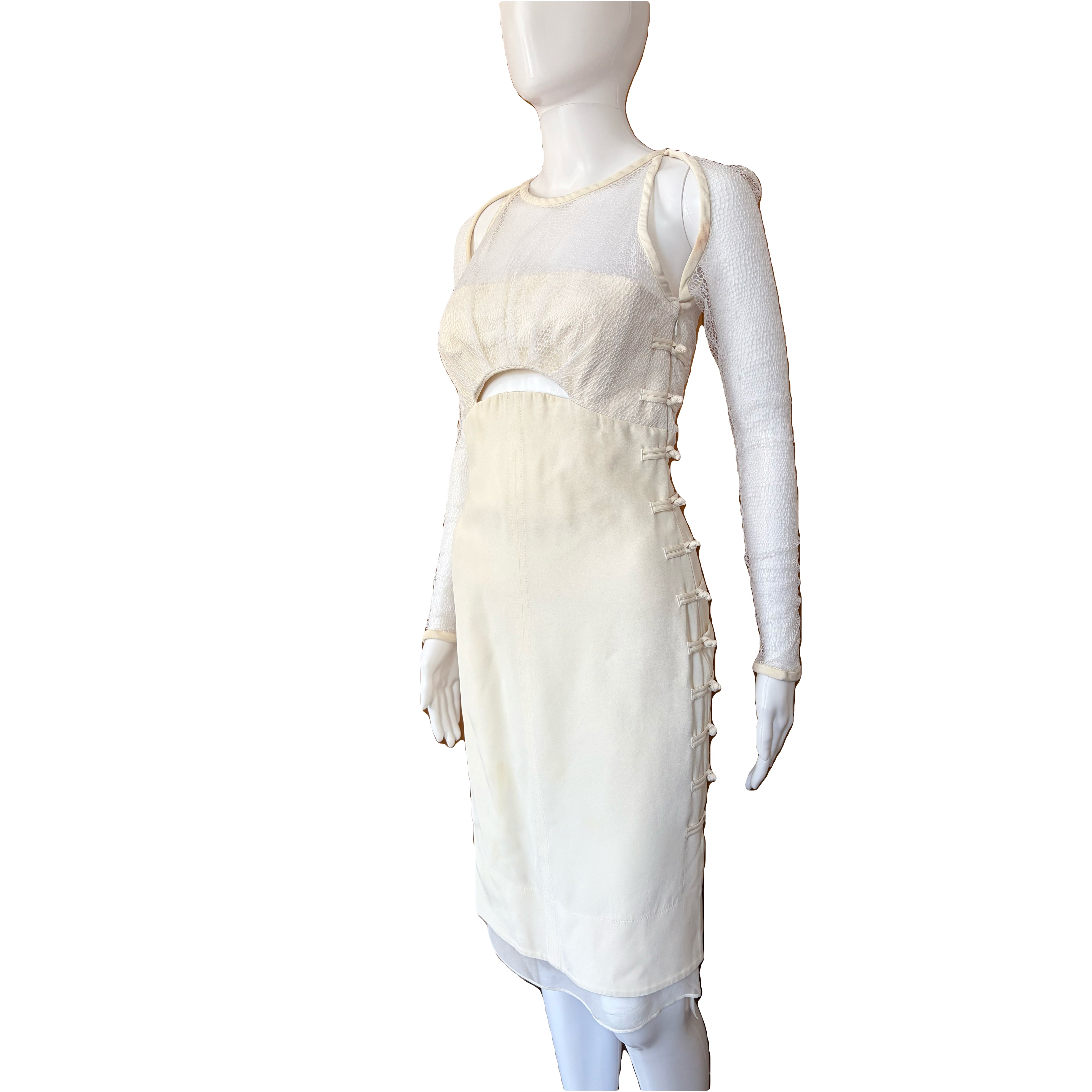 Emilio Pucci Ivory Silk Lace Corset Dress Spring/Summer 2013 Lace Long Sleeves 8uk