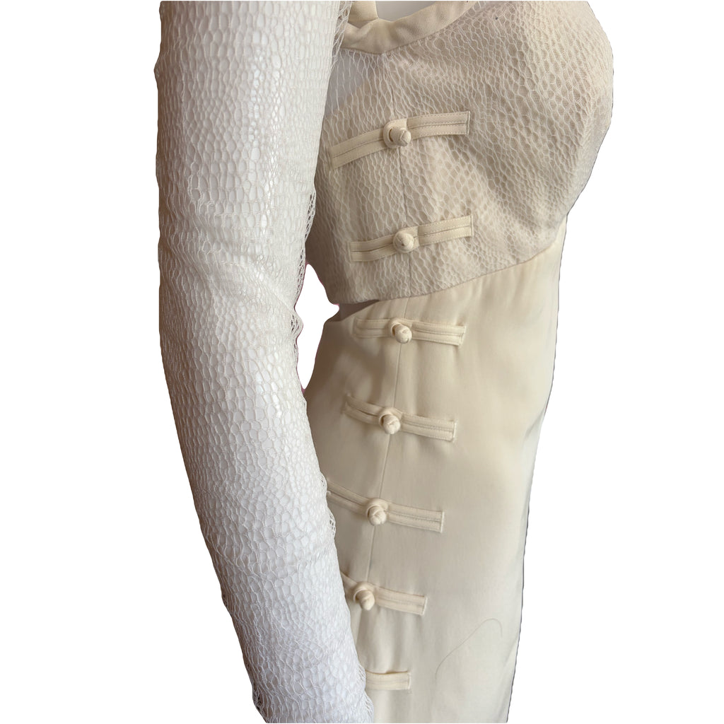 Emilio Pucci Ivory Silk Lace Corset Dress Spring/Summer 2013 Lace Long Sleeves 8uk
