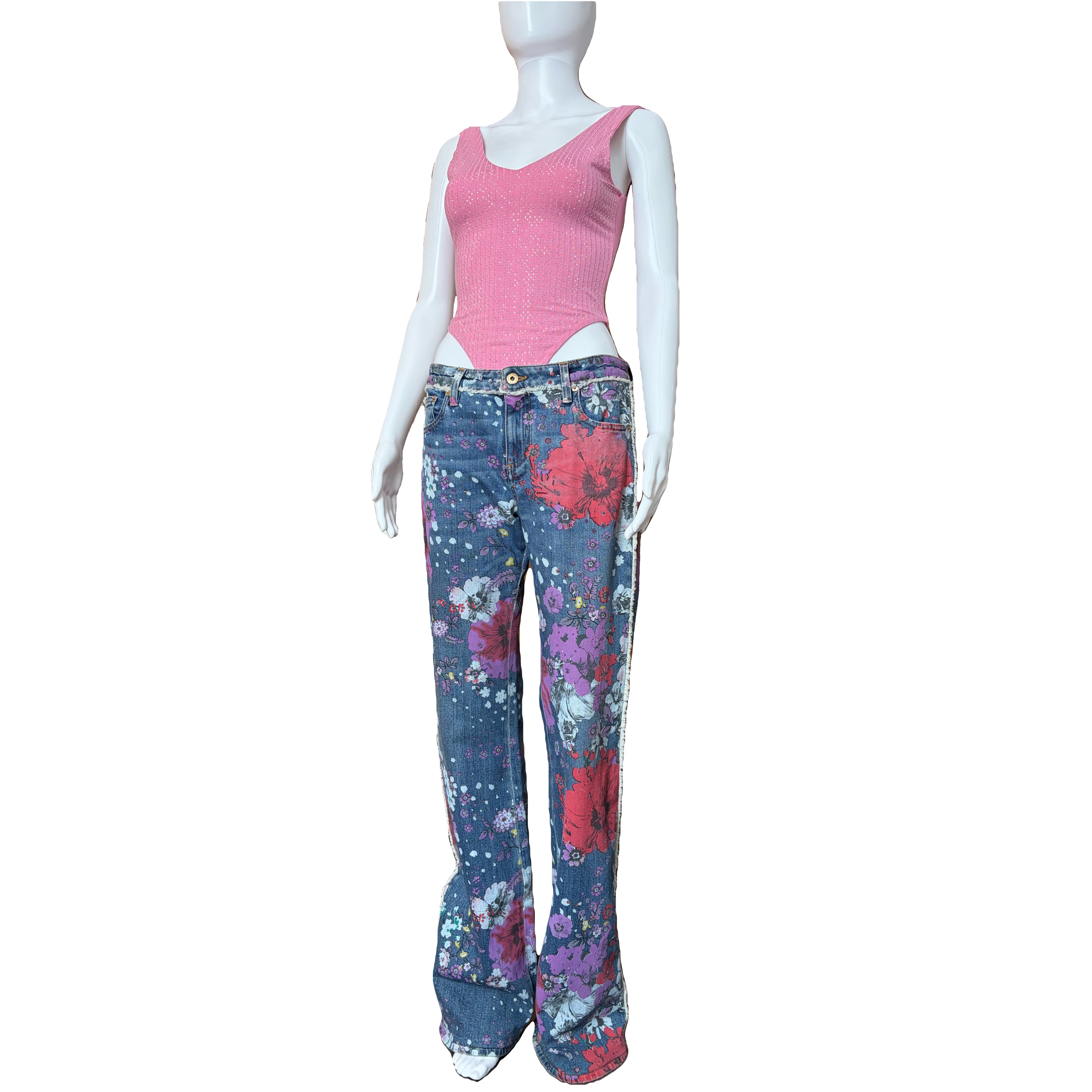 Roberto Cavalli Floral Flared Jeans 46IT Vintage