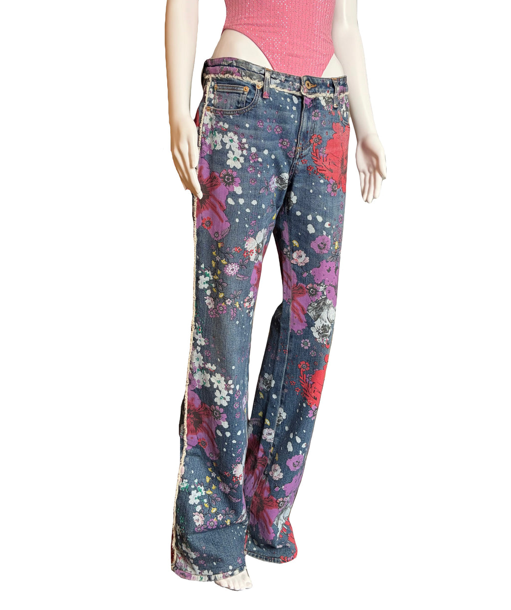 Roberto Cavalli Floral Flared Jeans 46IT Vintage