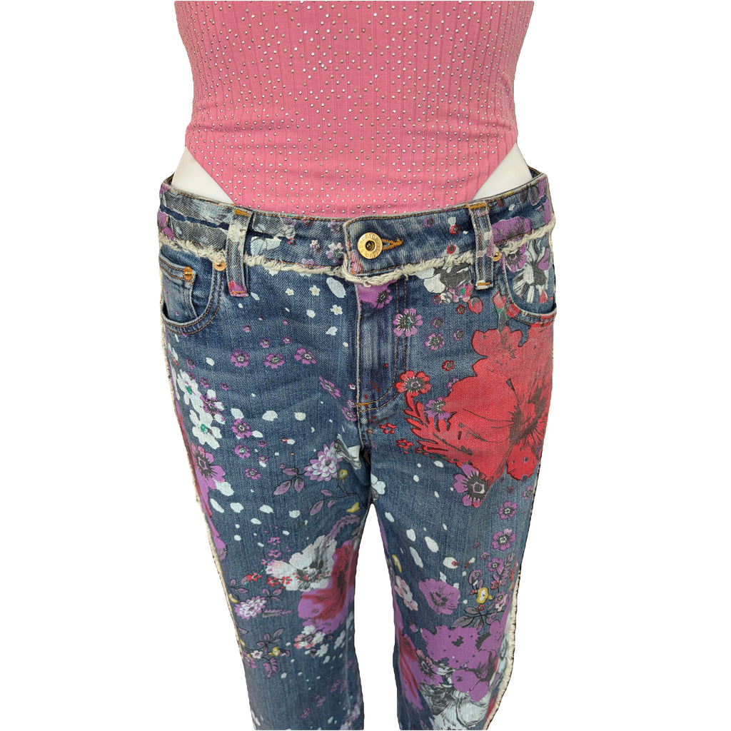 Roberto Cavalli Floral Flared Jeans 46IT Vintage
