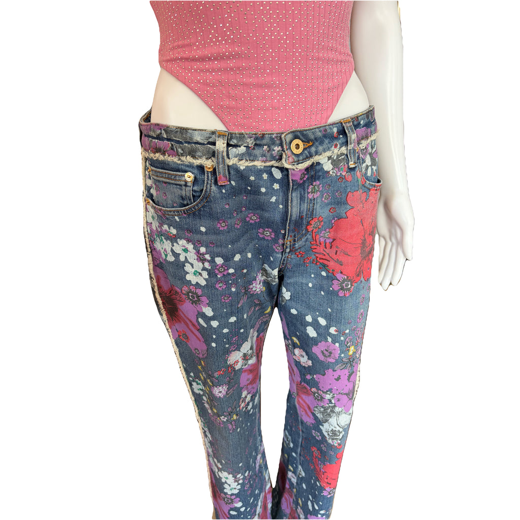 Roberto Cavalli Floral Flared Jeans 46IT Vintage