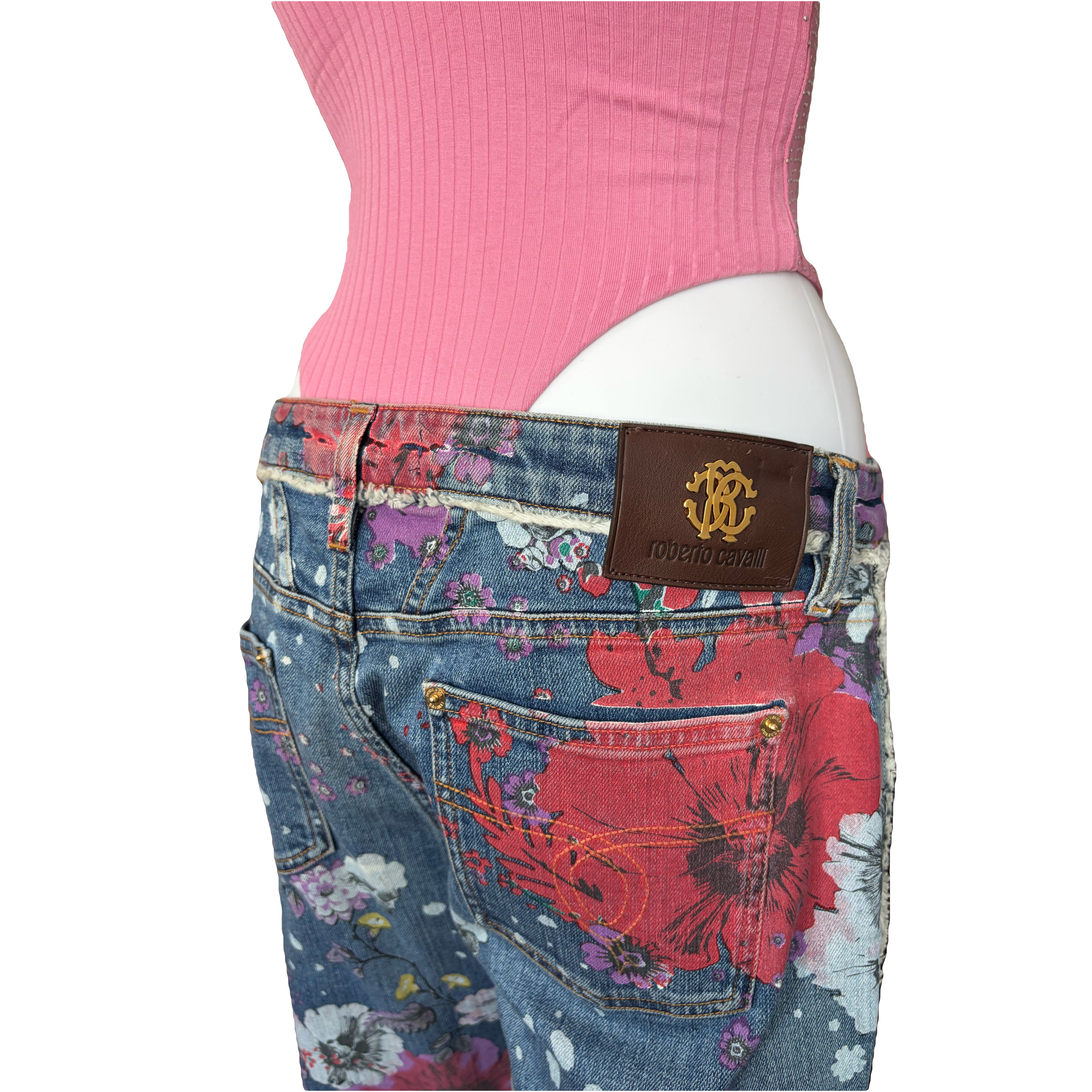 Roberto Cavalli Floral Flared Jeans 46IT Vintage