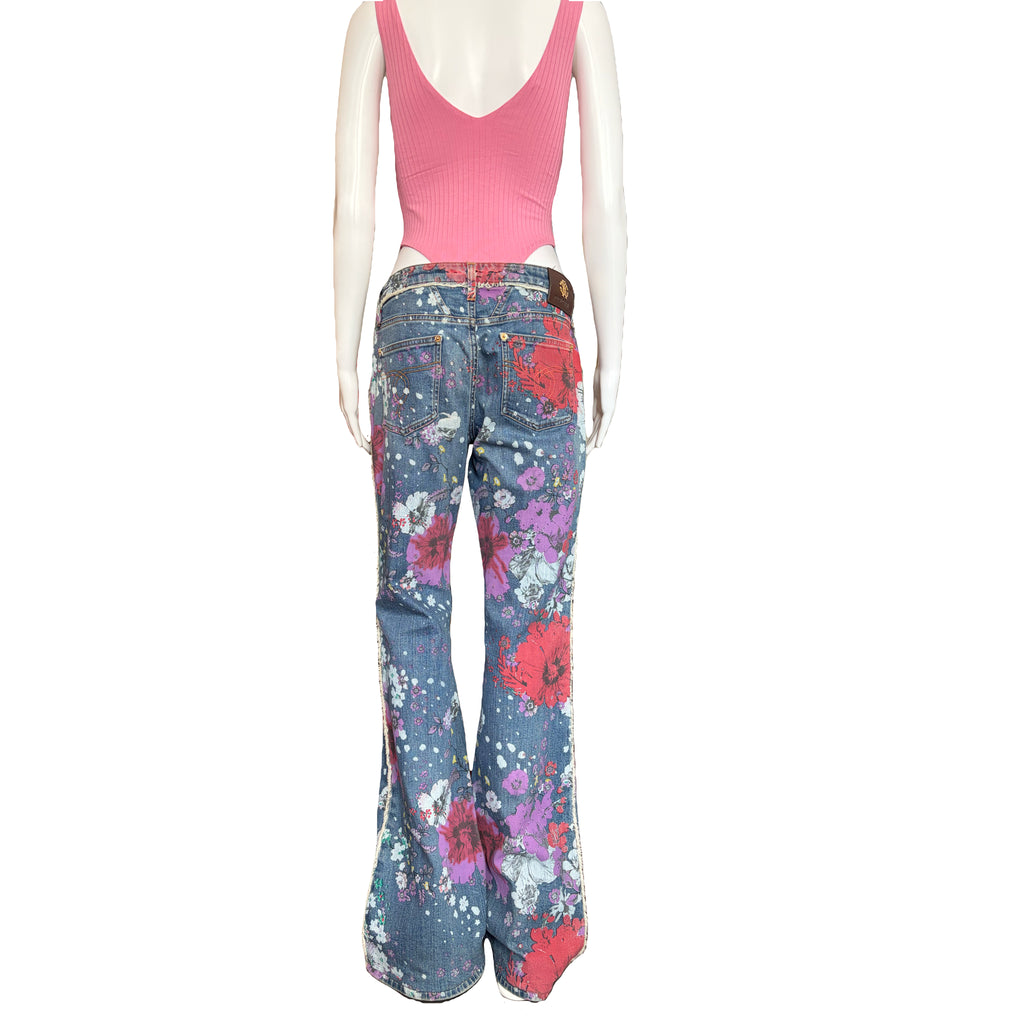 Roberto Cavalli Floral Flared Jeans 46IT Vintage