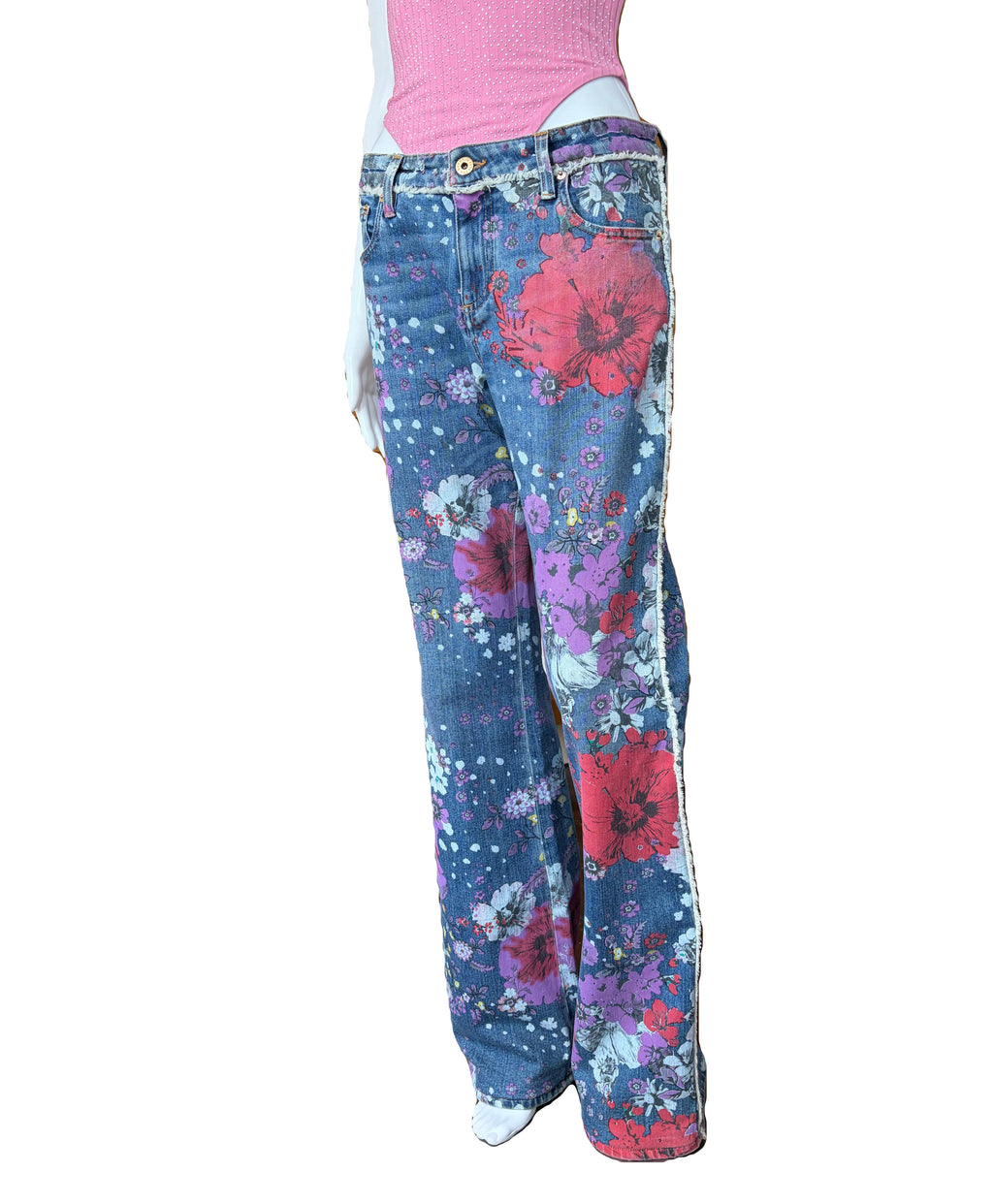 Roberto Cavalli Floral Flared Jeans 46IT Vintage