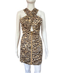 Roberto Cavalli 2000s Leo Print Ruched Silk Mini Dress Front Zip 42IT