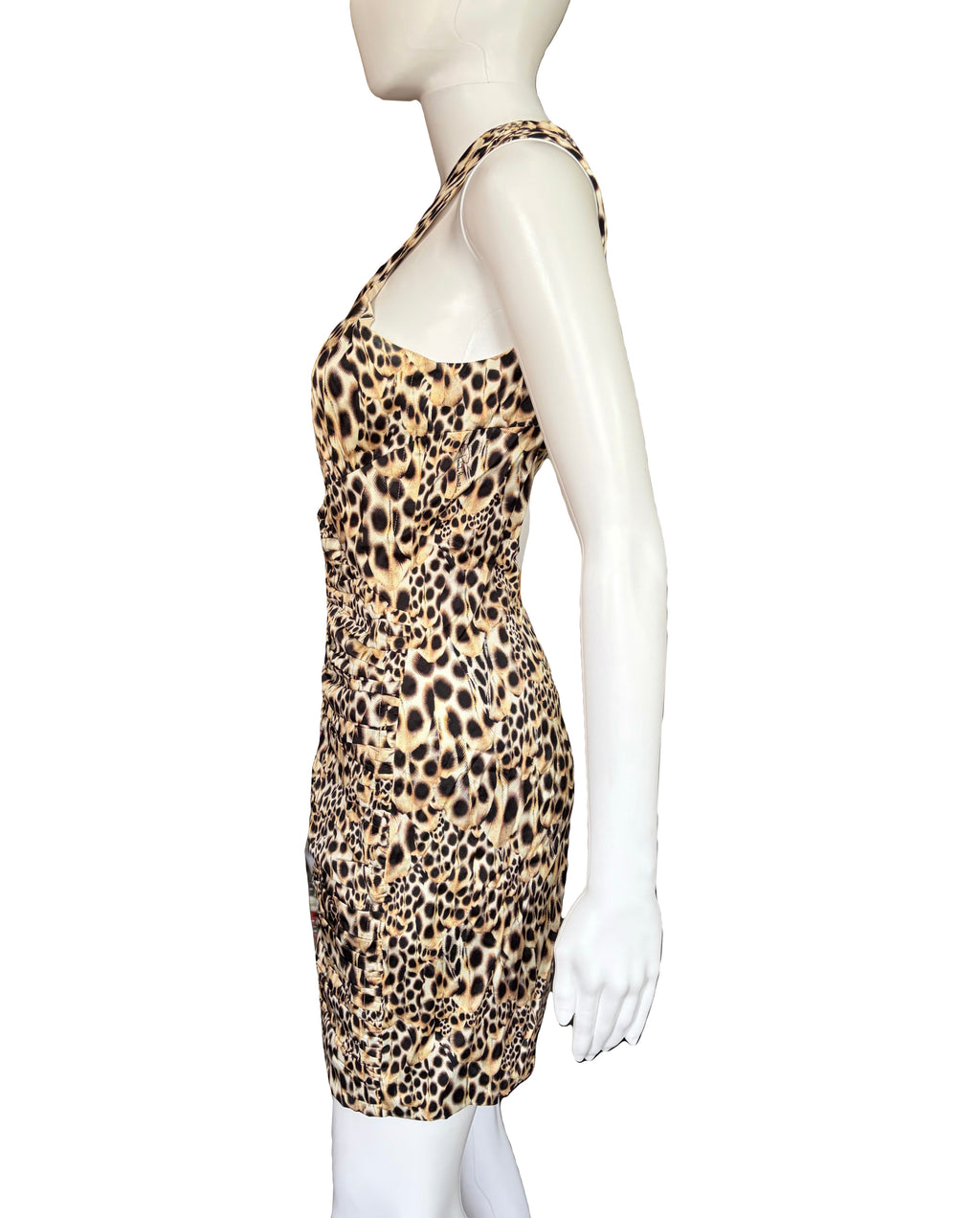 Roberto Cavalli 2000s Leo Print Ruched Silk Mini Dress Front Zip 42IT