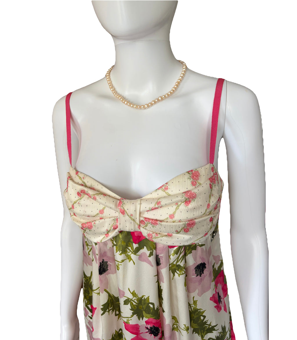 John Galliano 2000s Floral Midi Dress 100% Silk 40IT