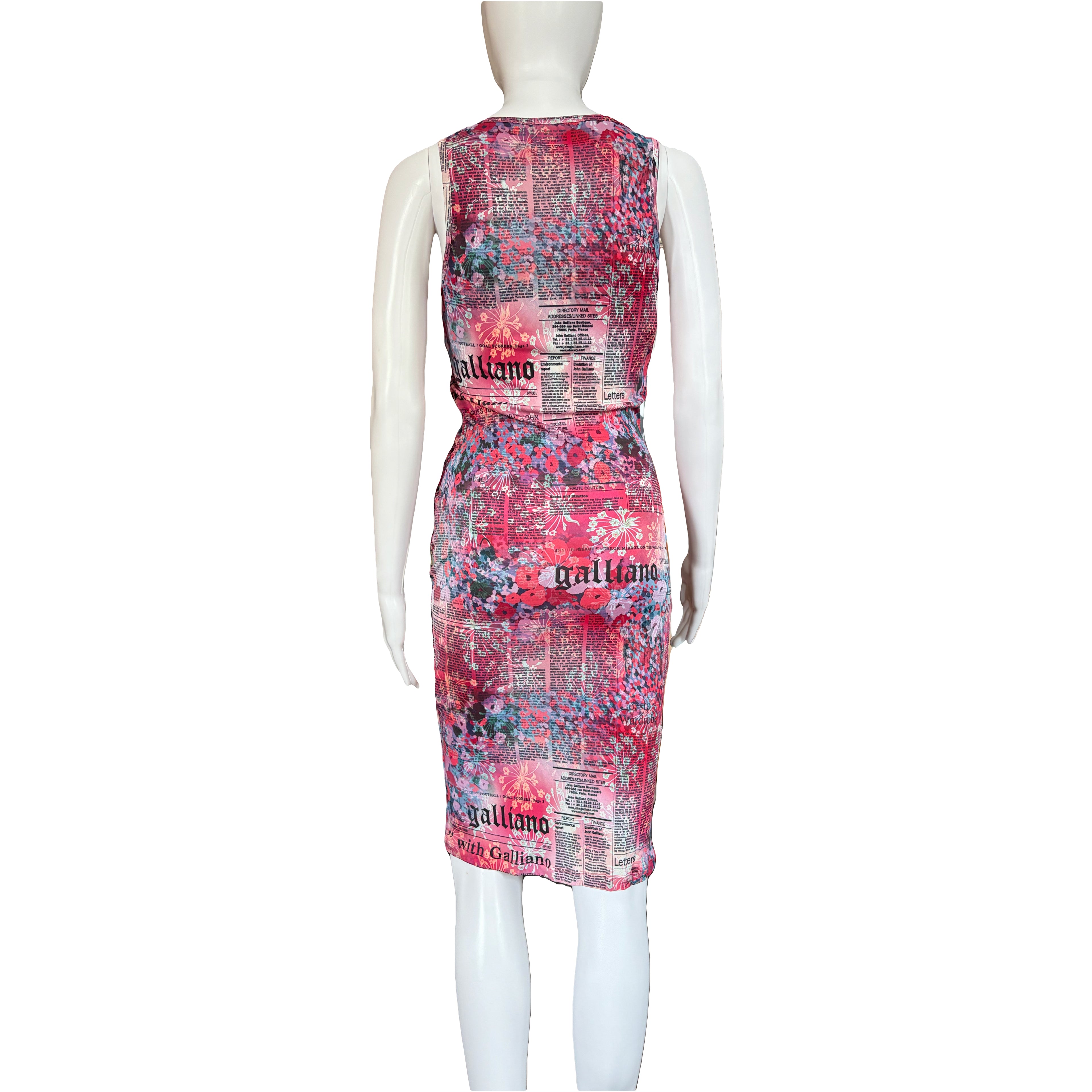 John Galliano Gazette Newspaper Print Pink Midi Dress 38IT Vintage 2000s