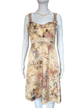 John Galliano 2000s Silk Dress Ruffled Front Gazette Print Romantic Floral 42IT
