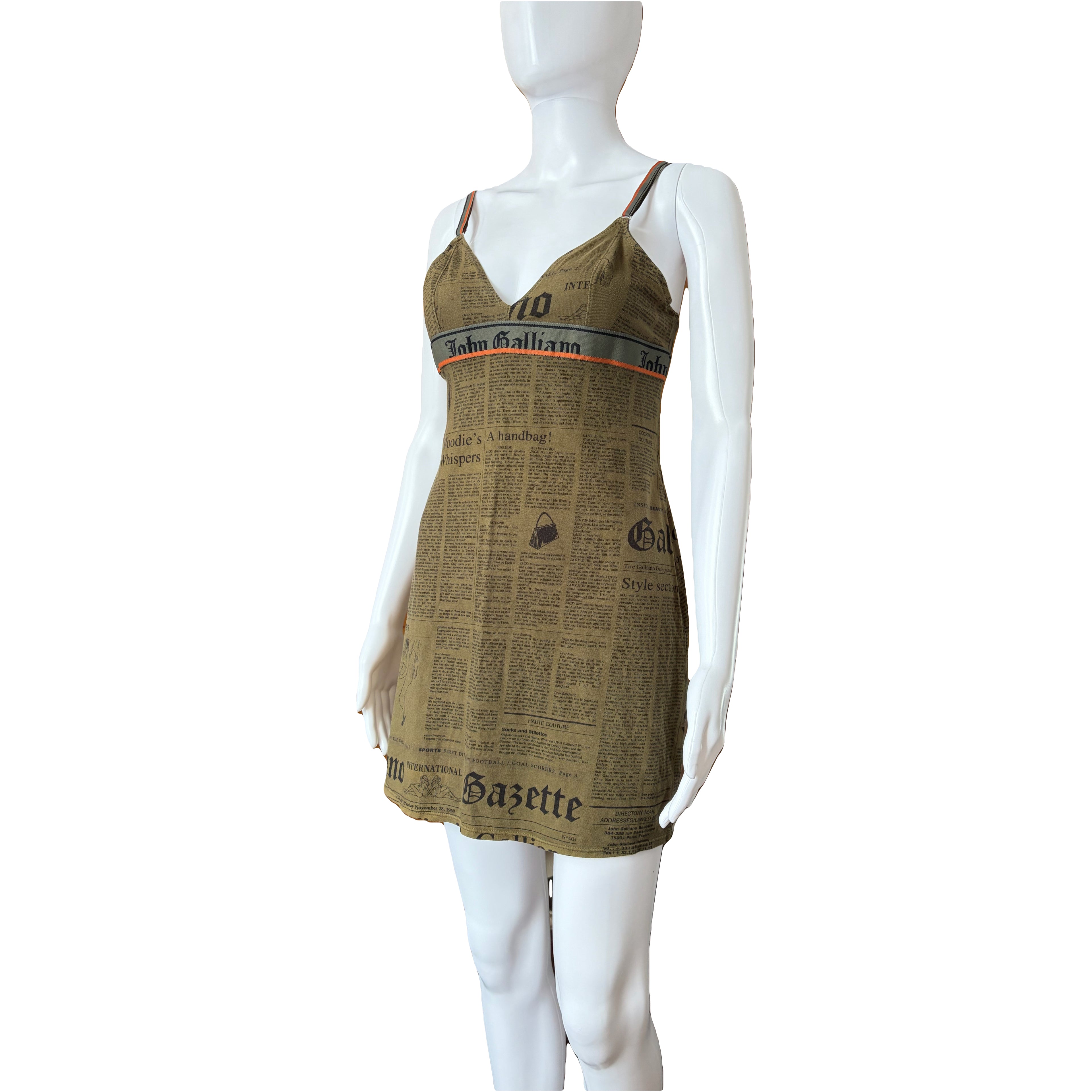 John Galliano 2000s Vintage Newspaper Gazette Print Mini Dress S