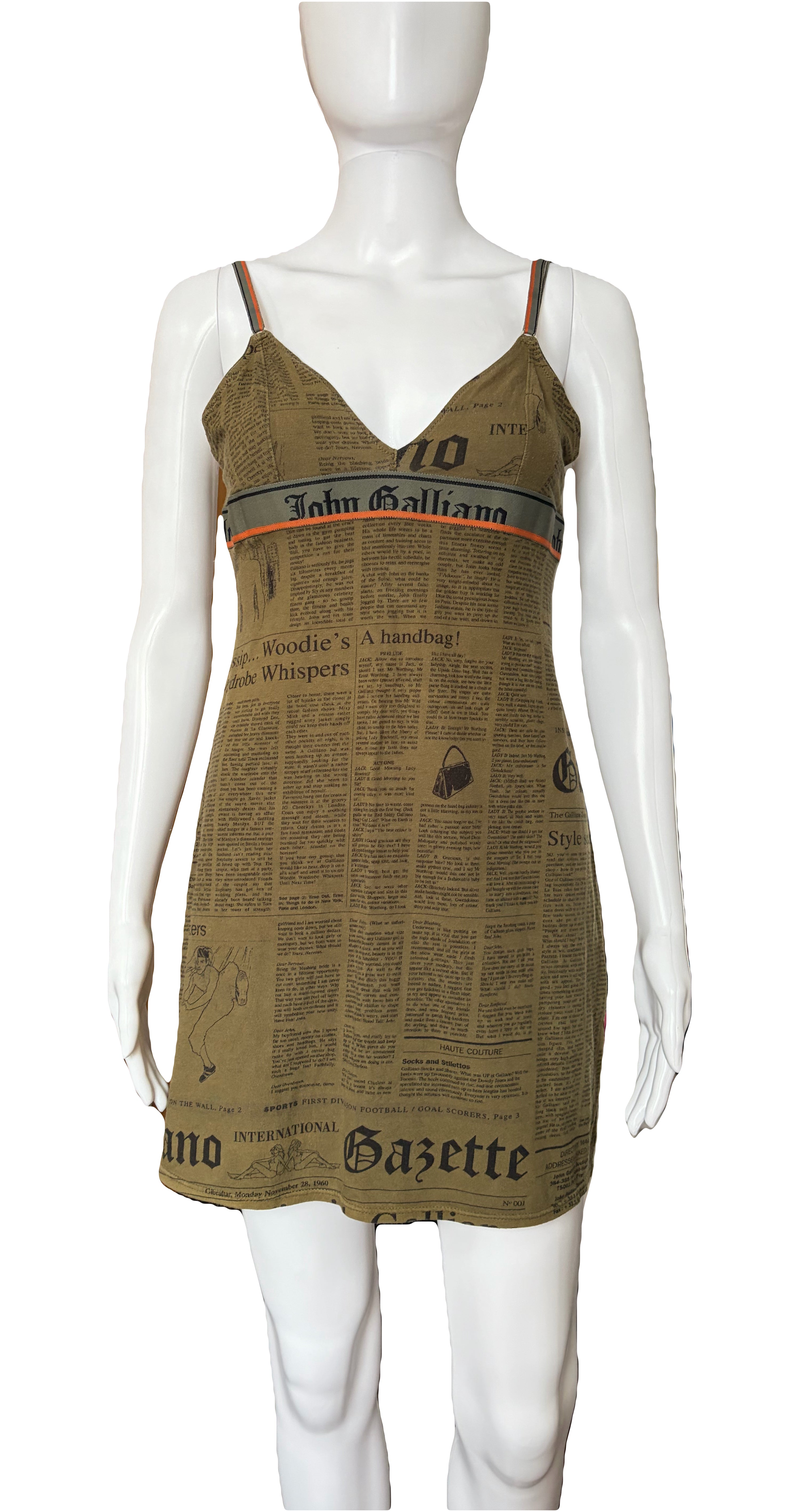 John Galliano 2000s Vintage Newspaper Gazette Print Mini Dress S