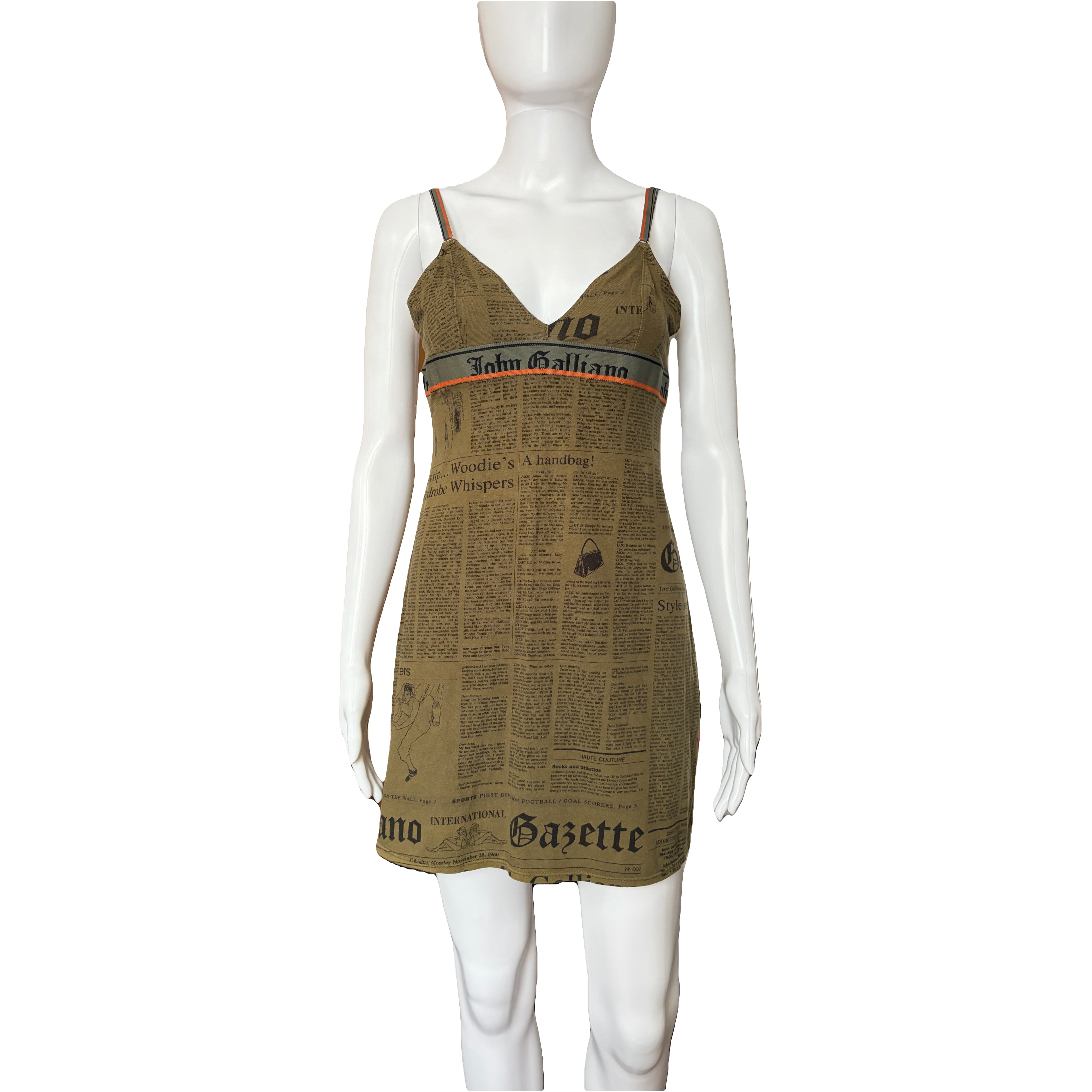 John Galliano 2000s Vintage Newspaper Gazette Print Mini Dress S