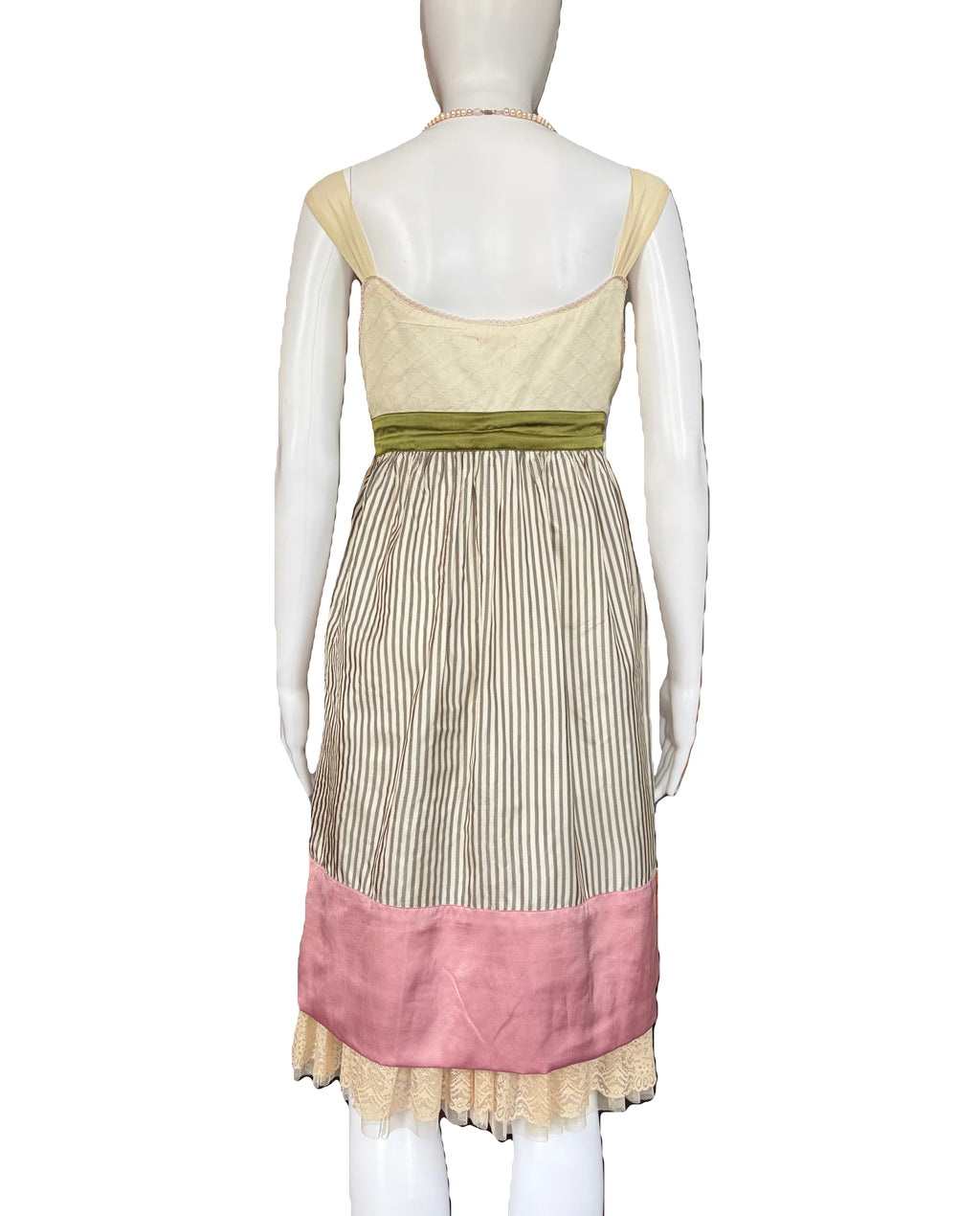 John Galliano 2000s Vintage Silk Striped Dress Lace Trim Tulle Top 40 IT