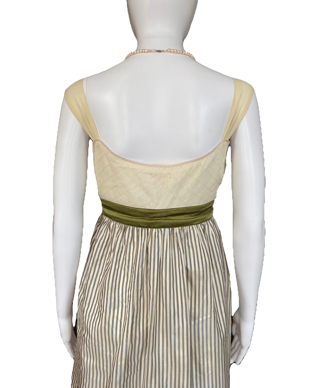 John Galliano 2000s Vintage Silk Striped Dress Lace Trim Tulle Top 40 IT
