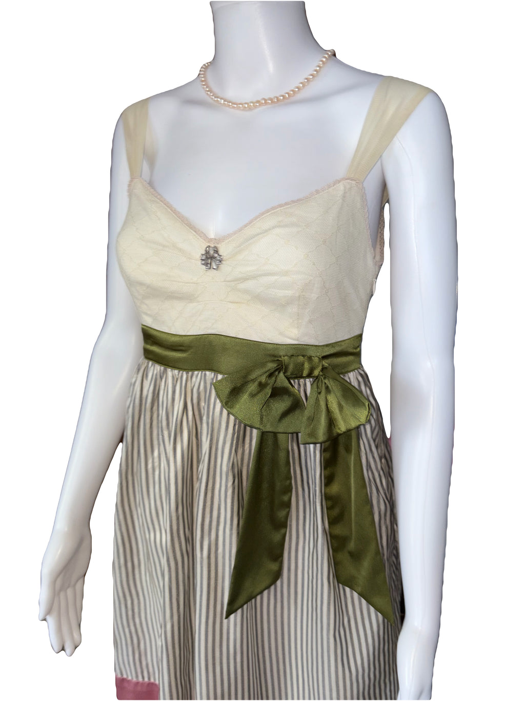 John Galliano 2000s Vintage Silk Striped Dress Lace Trim Tulle Top 40 IT