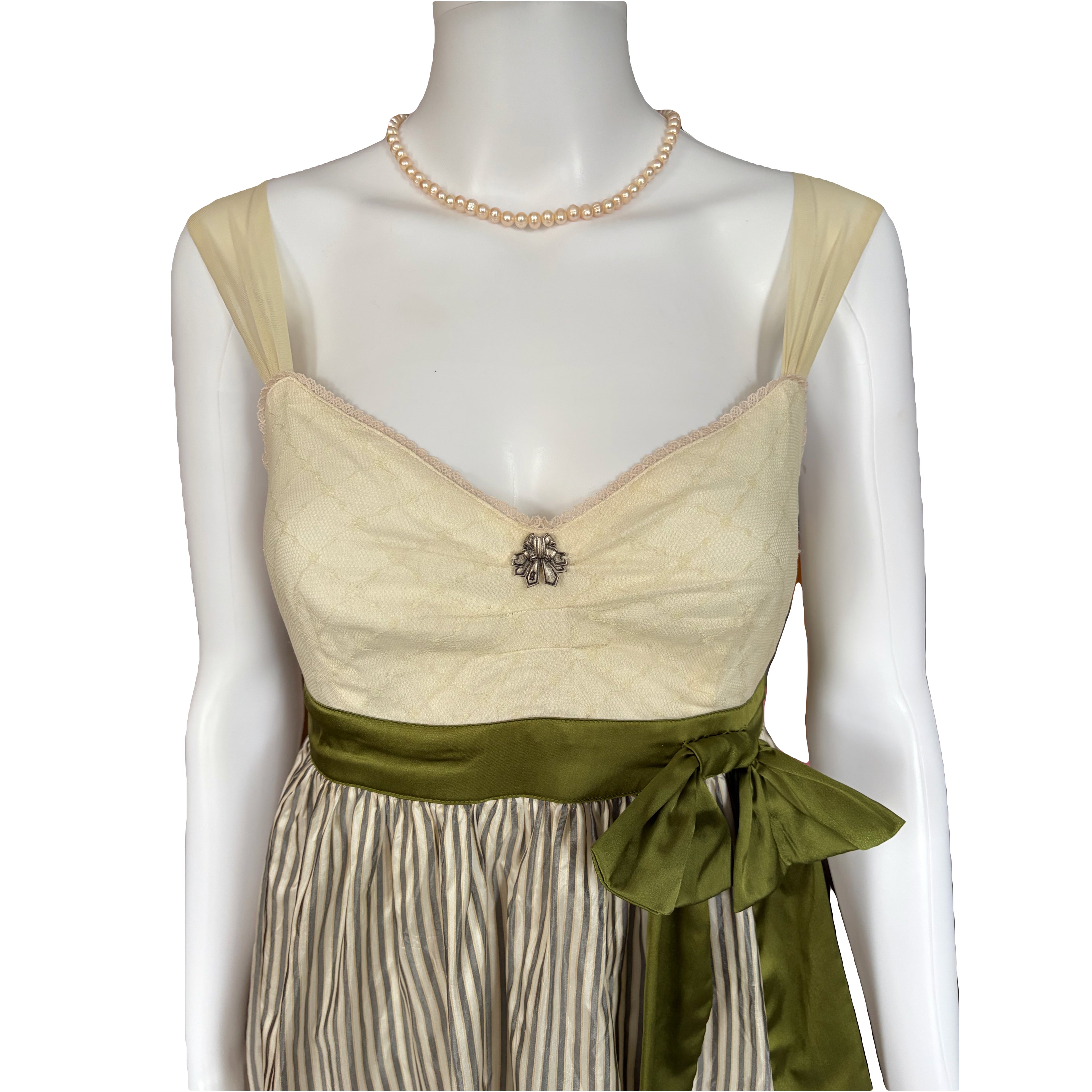 John Galliano 2000s Vintage Silk Striped Dress Lace Trim Tulle Top 40 IT
