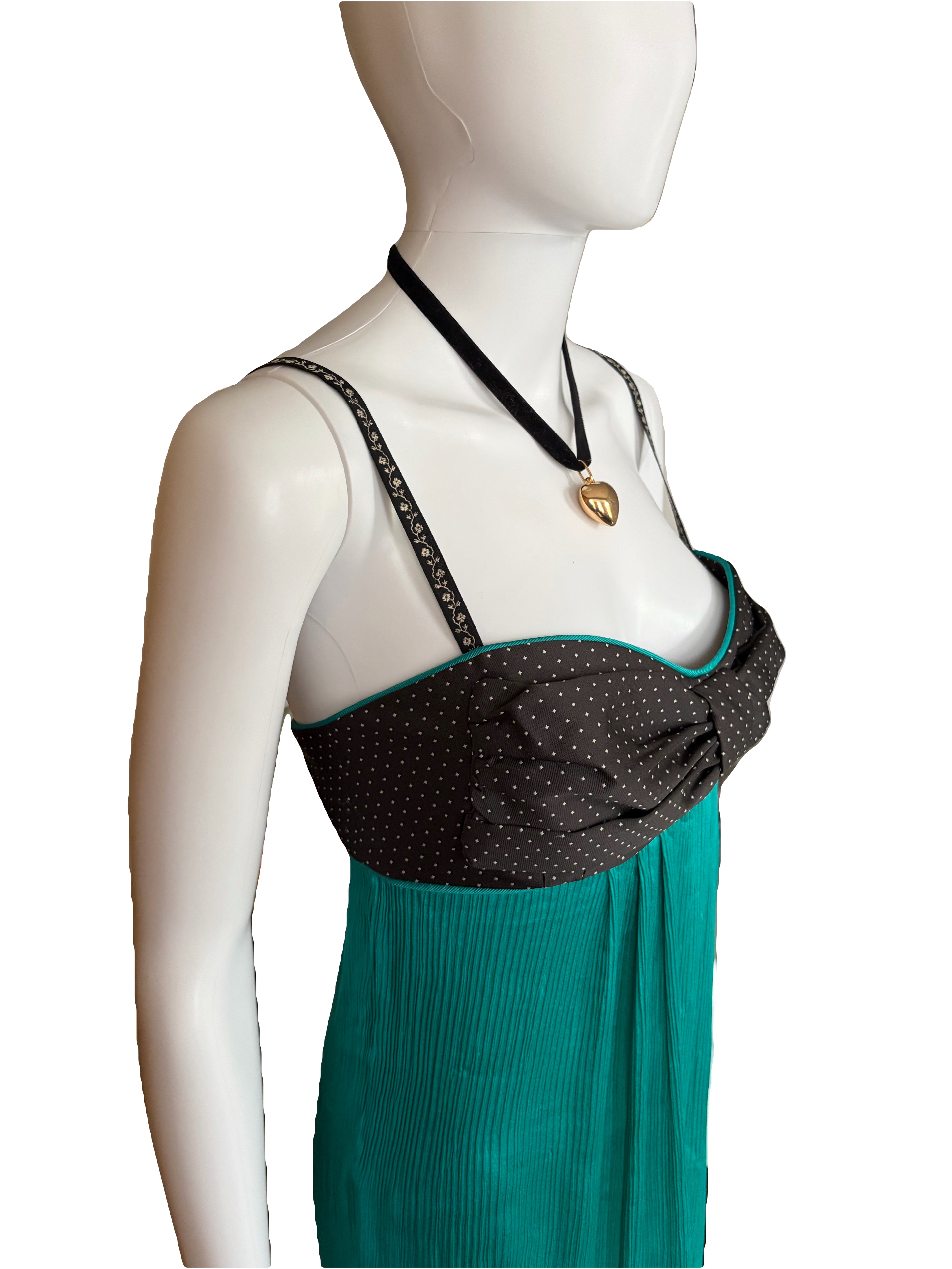 John Galliano 2000s Silk Dress Teal Black Polka Dot 42IT