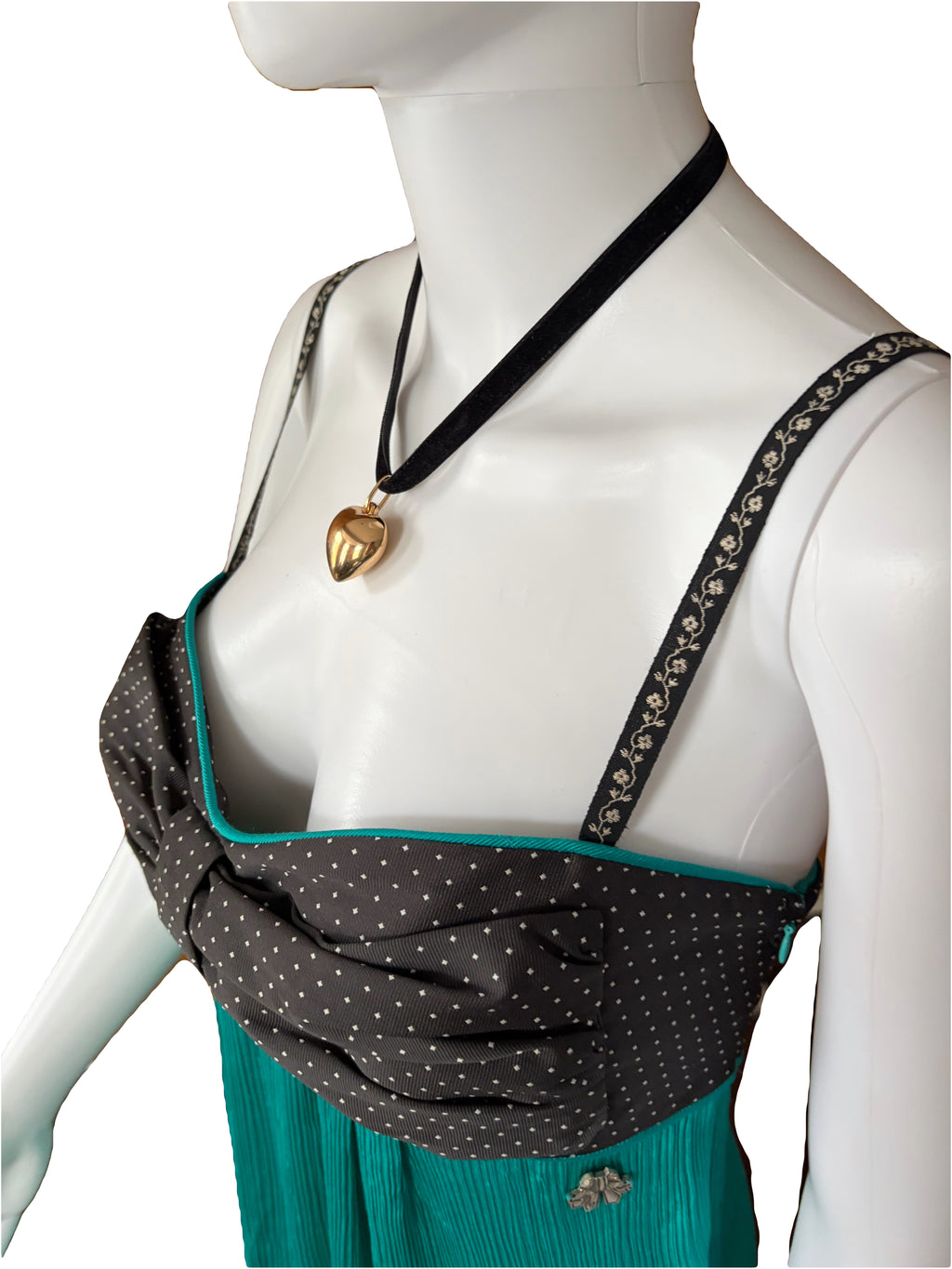 John Galliano 2000s Silk Dress Teal Black Polka Dot 42IT