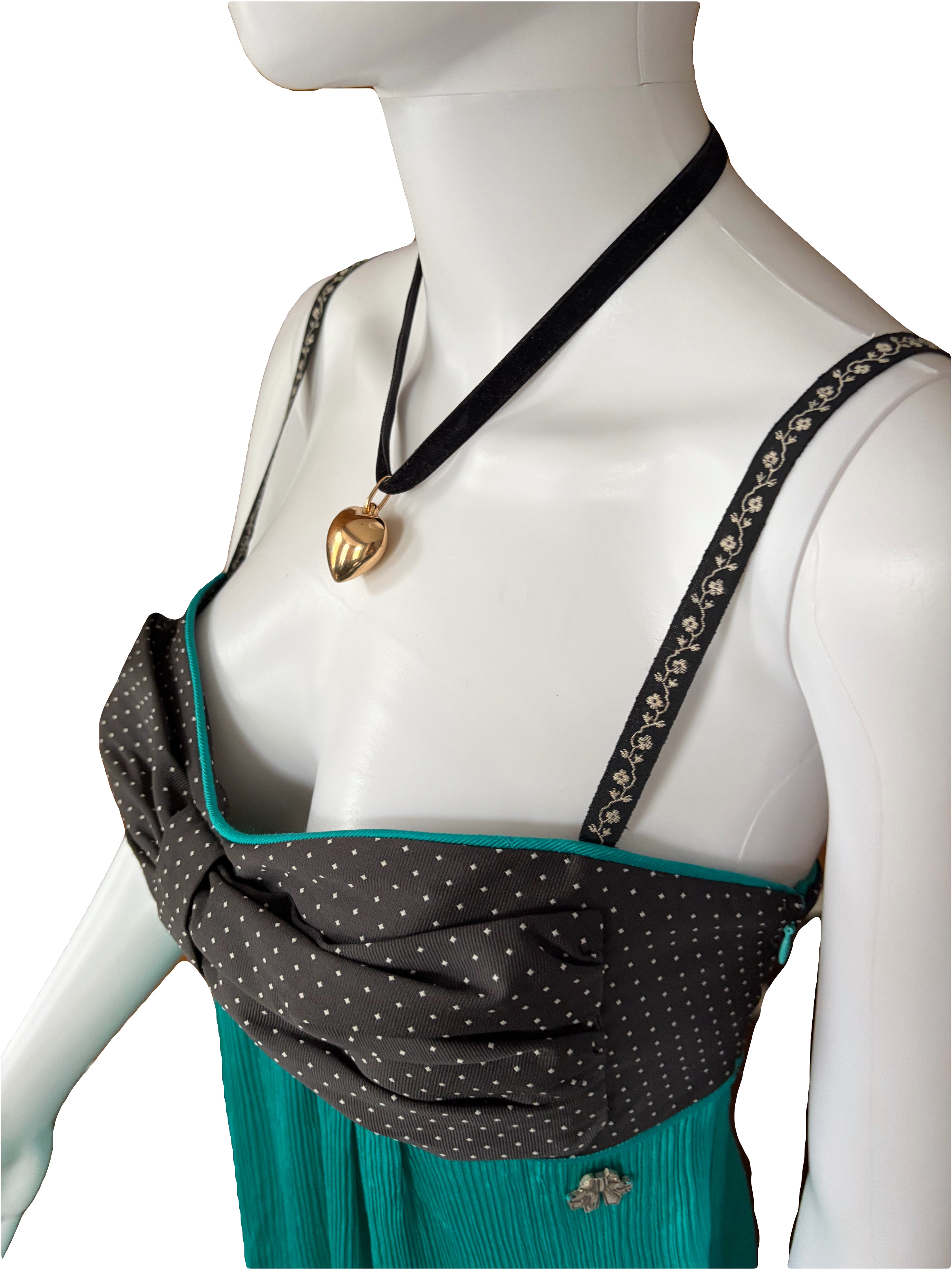 John Galliano 2000s Silk Dress Teal Black Polka Dot 42IT