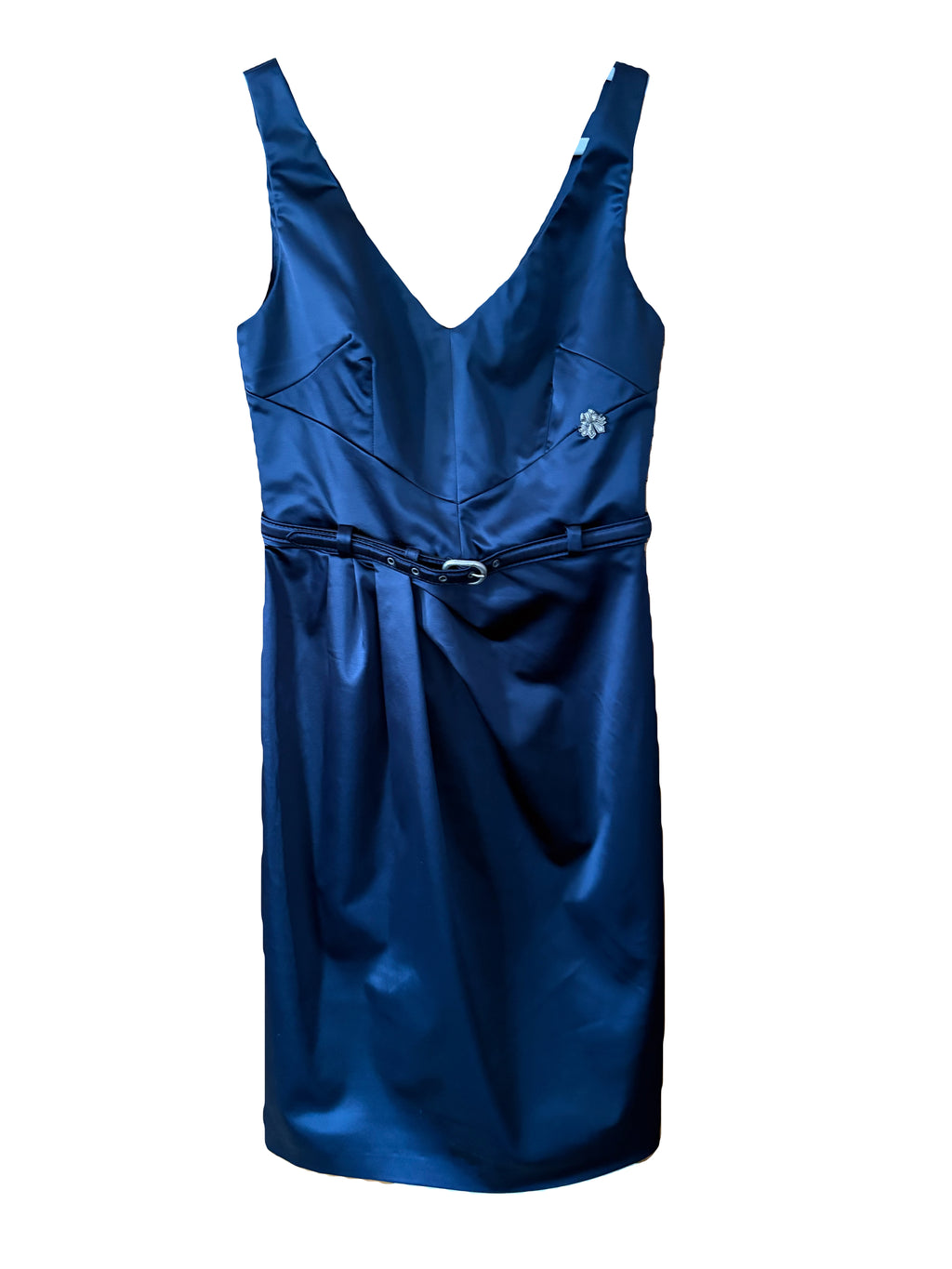 John Galliano 2000s Navy Belted Dress V-neck Draped 44IT
